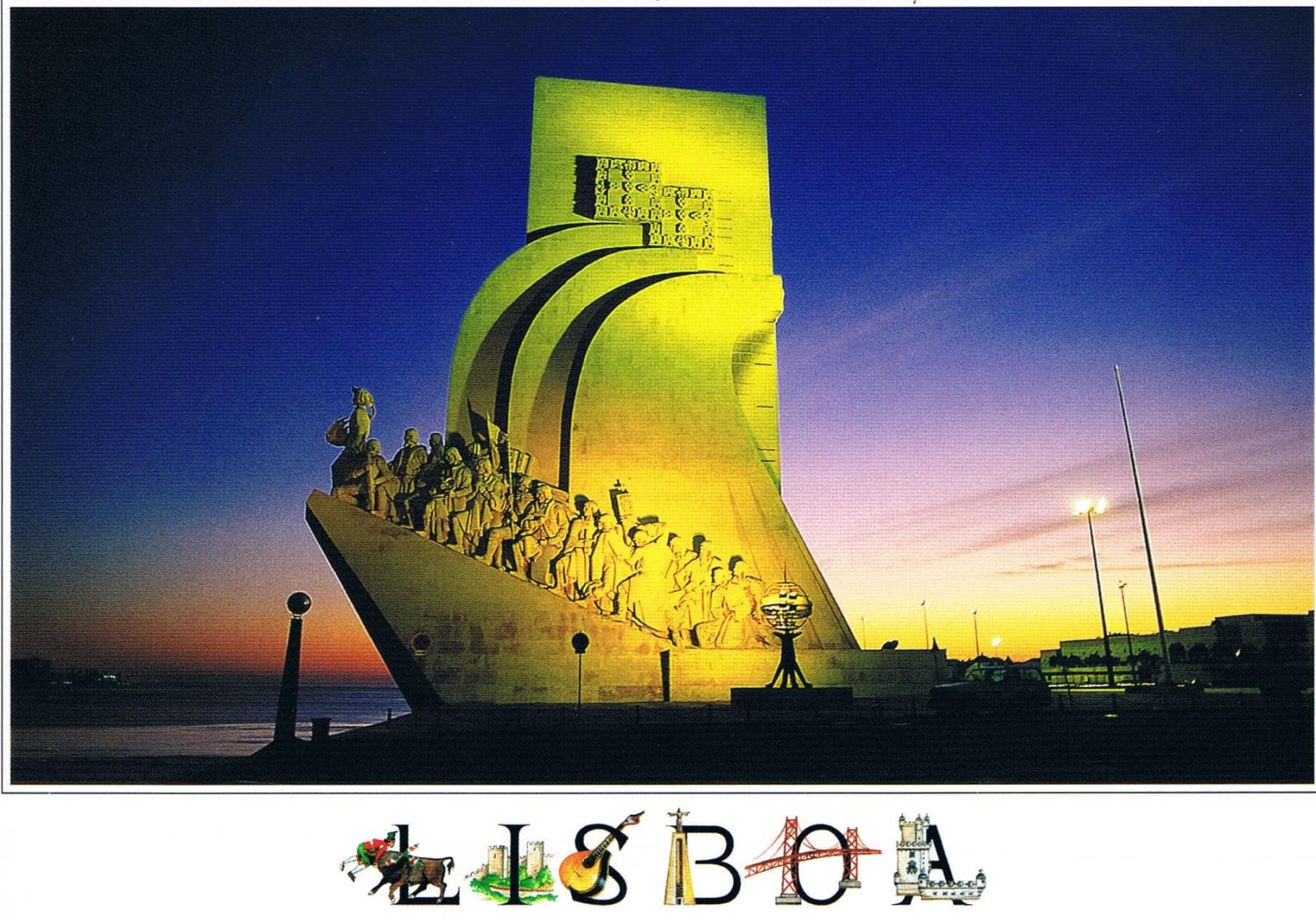 Monument to the Discoveries Belém Illuminated at Sunset Premium Postcard