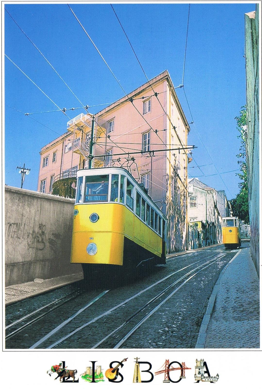 Glória Funicular Lisbon on Steep Street Premium Postcard