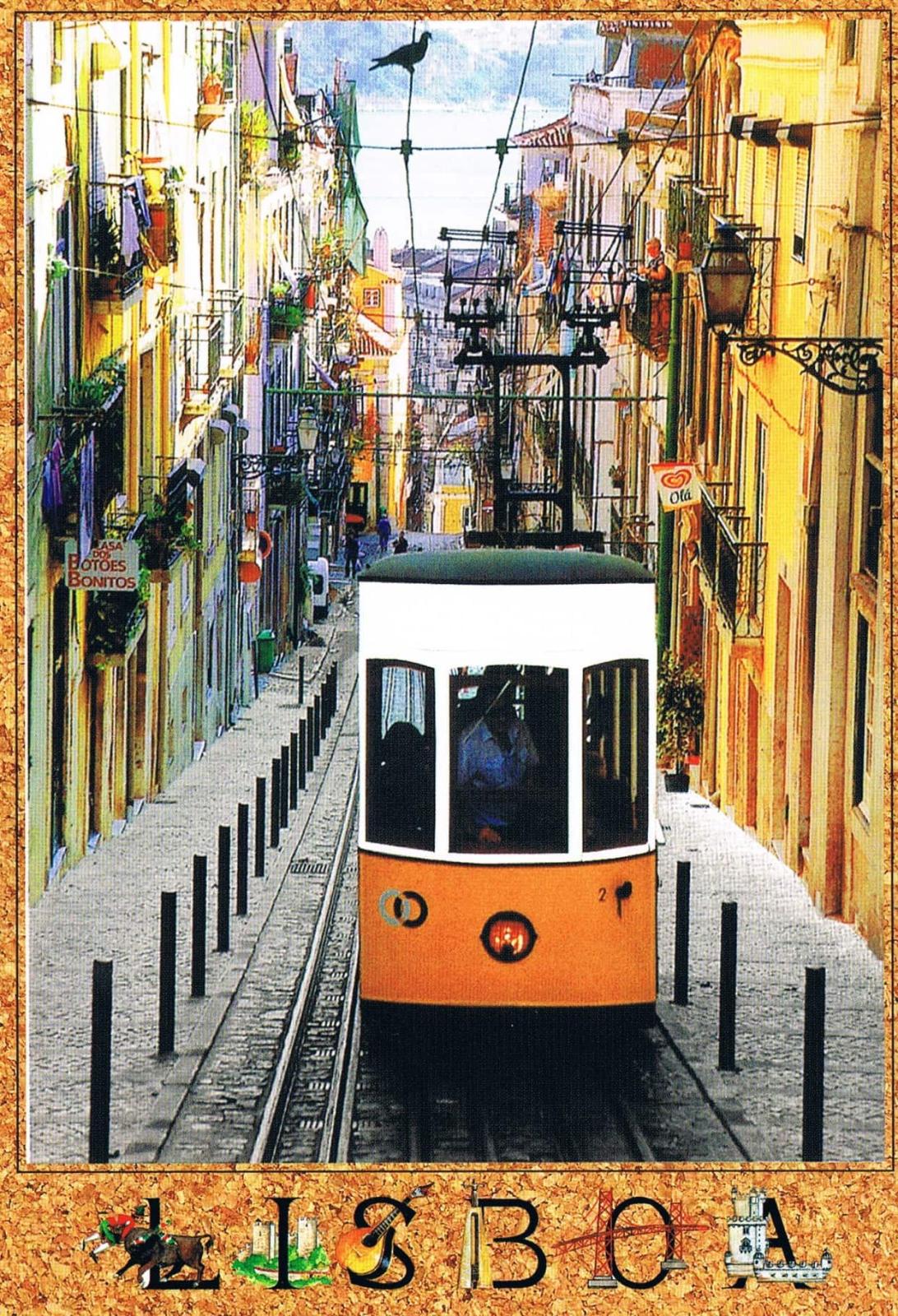 Bica Funicular Lisbon Orange Tram Gold Border Premium Postcard