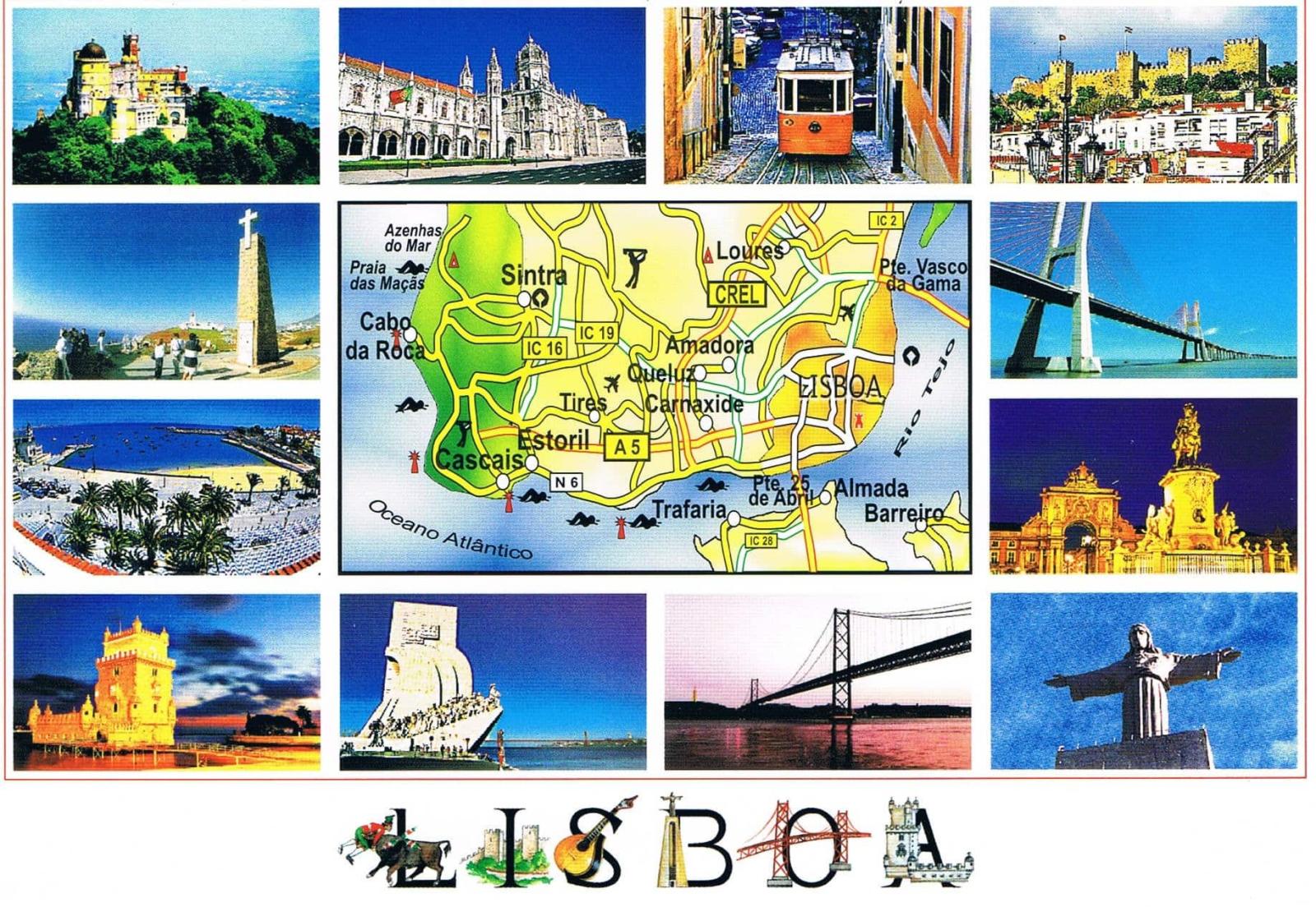 Lisbon and Sintra Map with Portuguese Landmarks Premium Postcard