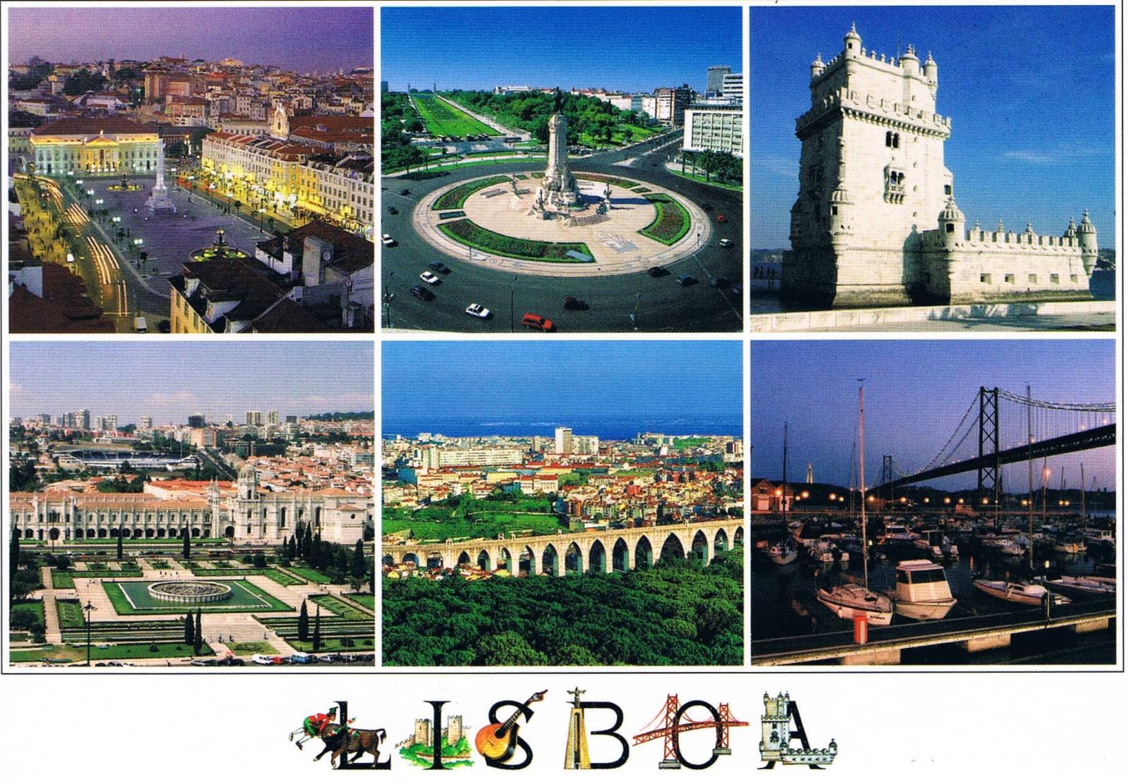 Lisbon Belém Tower, Marquês de Pombal and City Panoramas Premium Postcard