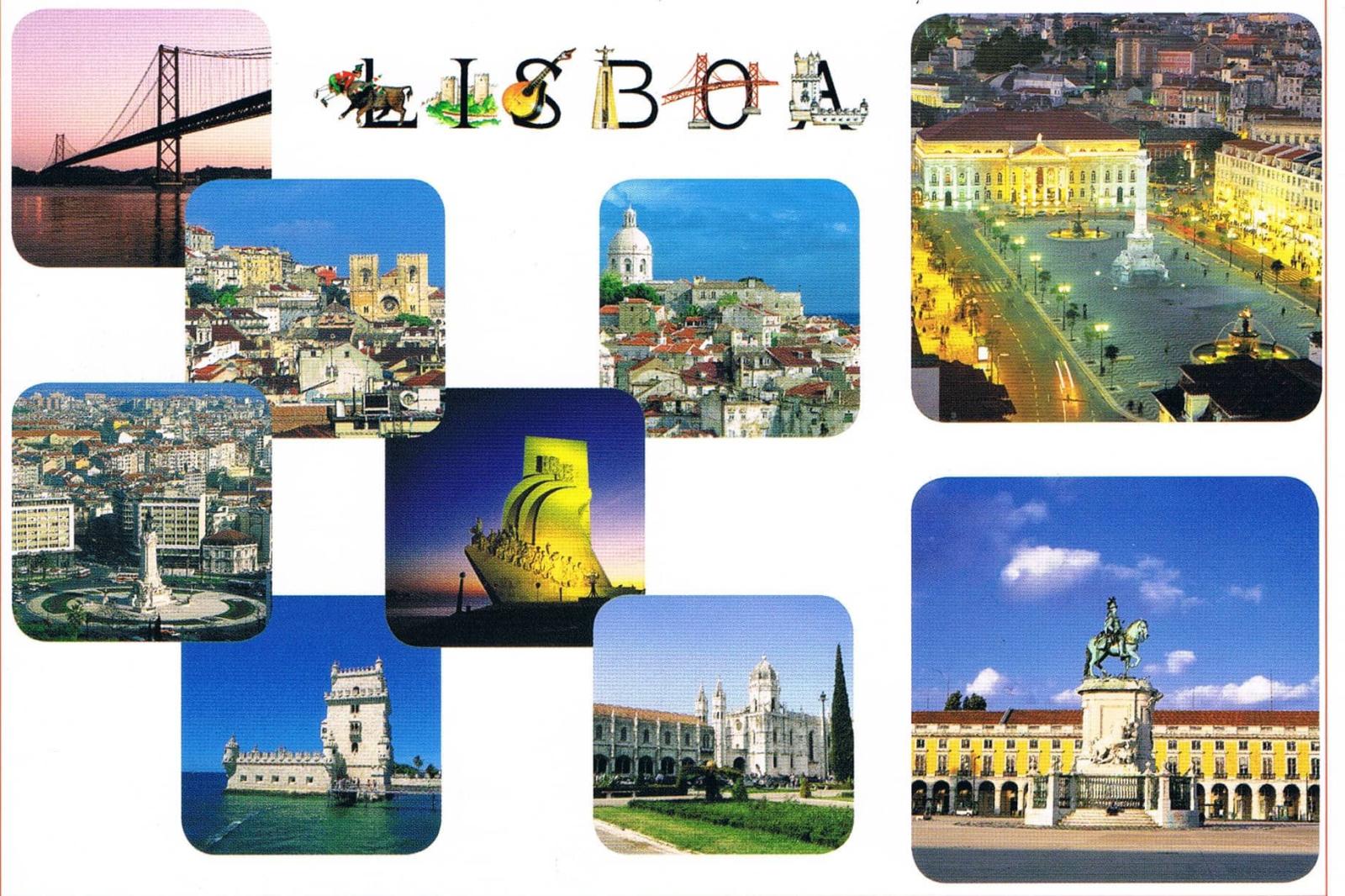 Lisbon Landmarks and City Panoramas Photo Mosaic Premium Postcard