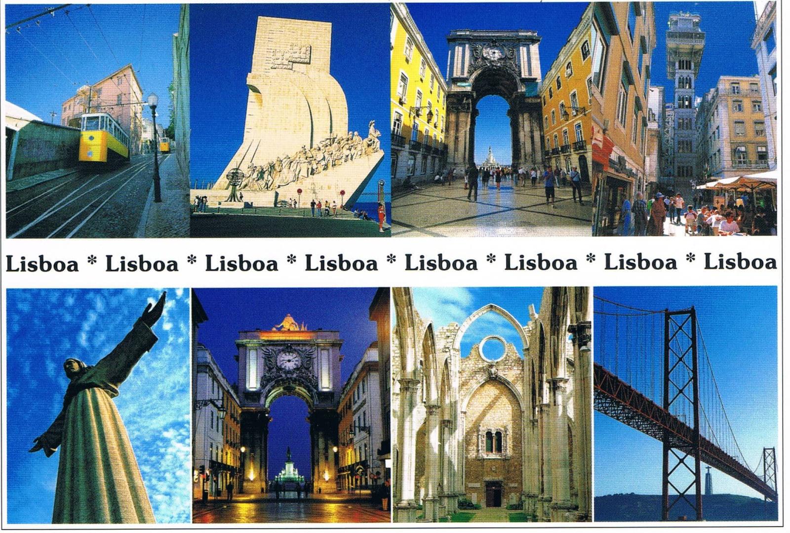 Lisbon Tram, Rua Augusta Arch and Bridge Collage Premium Postcard