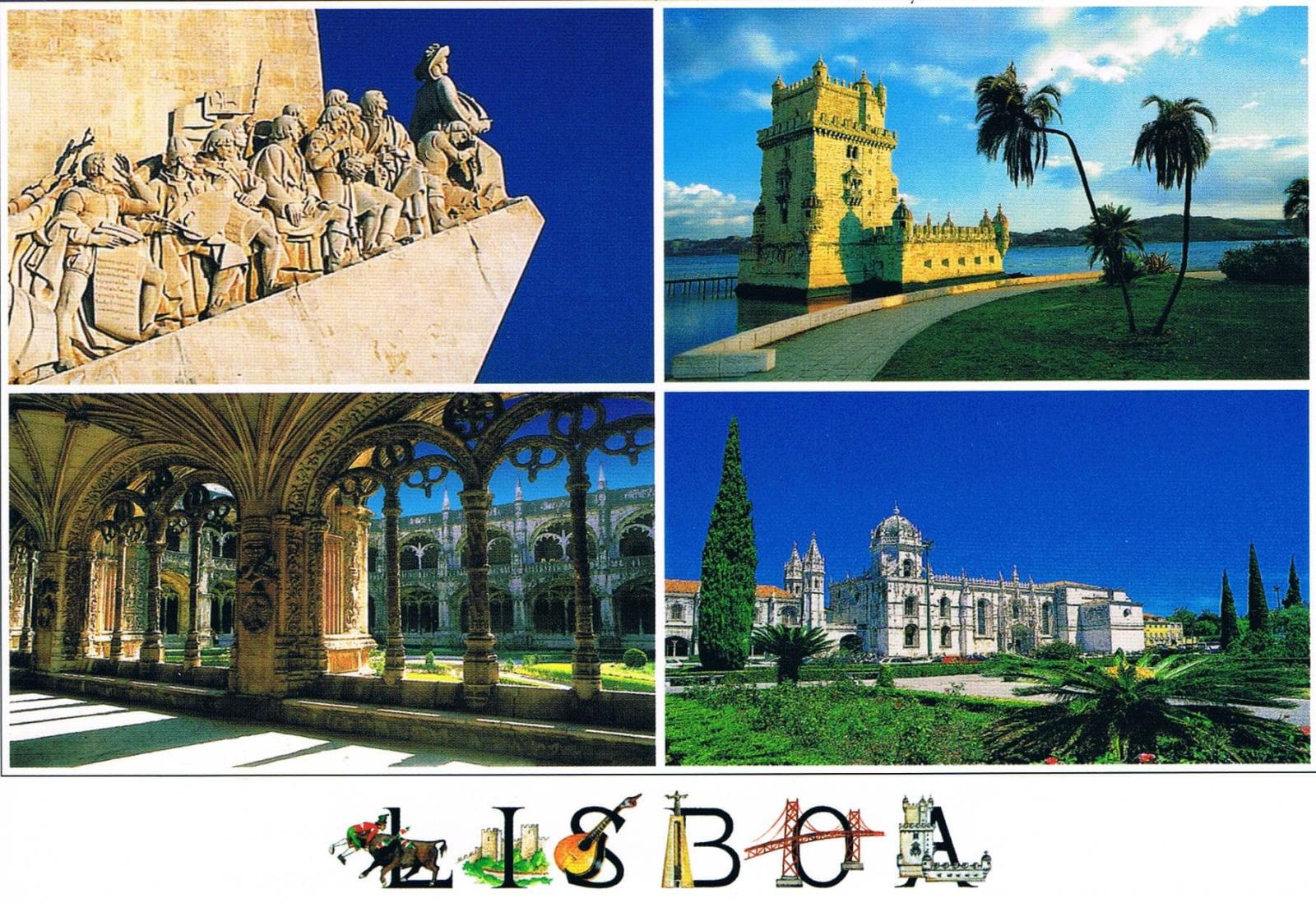 Belém Discoveries, Tower and Jerónimos Four-View Premium Postcard