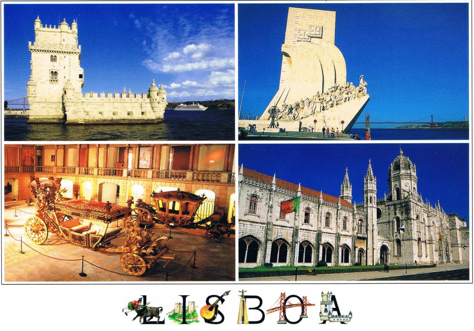 Lisbon Belém Tower, Discoveries and Jerónimos Four-View Premium Postcard