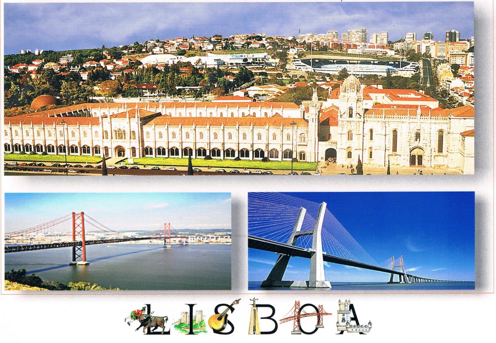 Lisbon Commerce Square and Two Tagus Bridges Premium Postcard