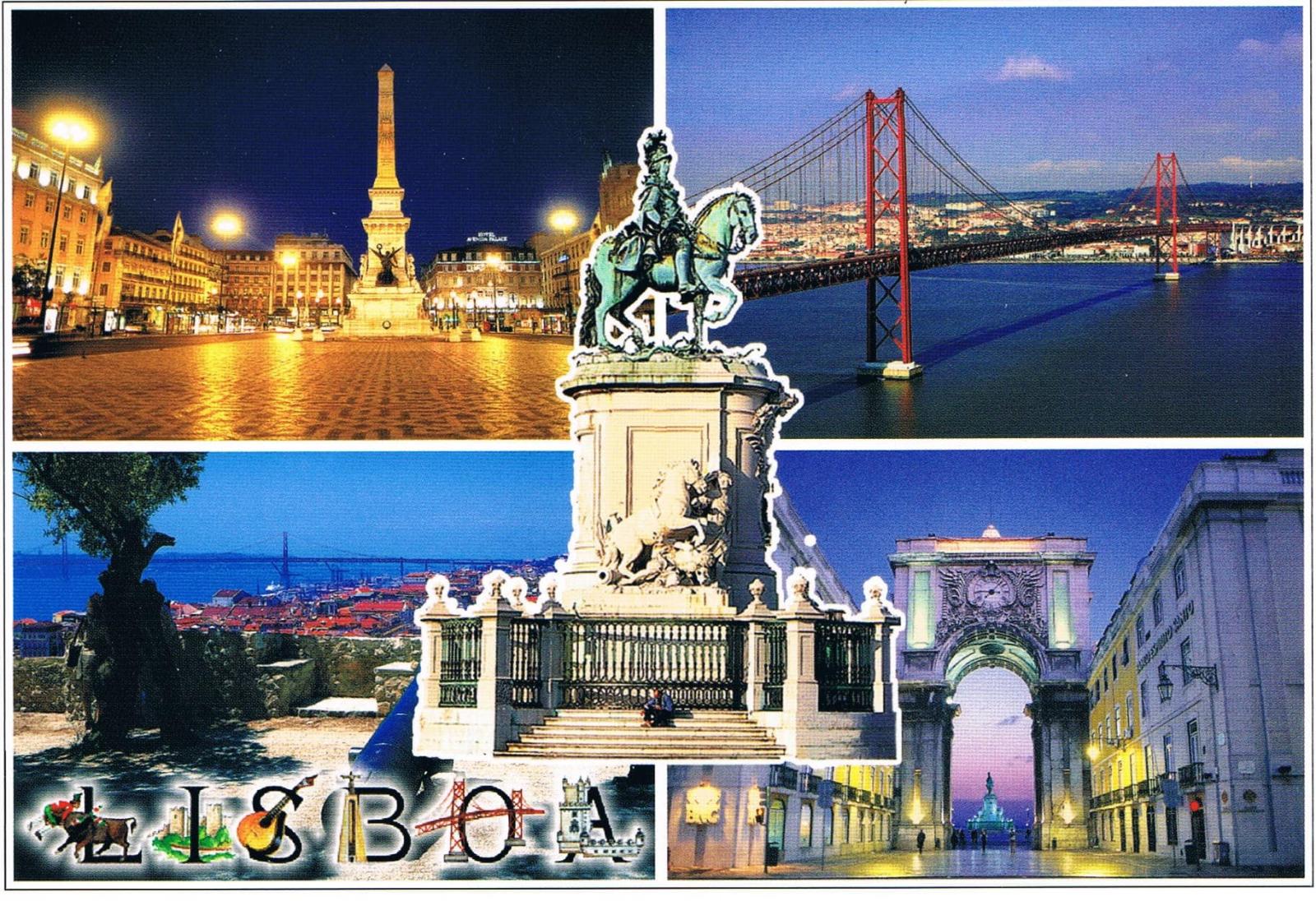 Lisbon Marquês de Pombal Monument and Bridge Collage Premium Postcard