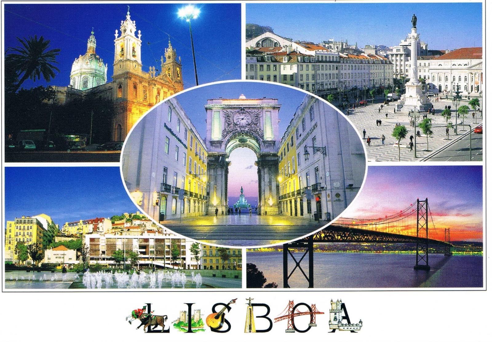 Lisbon Monuments, Squares and Bridge Photo Collage Premium Postcard