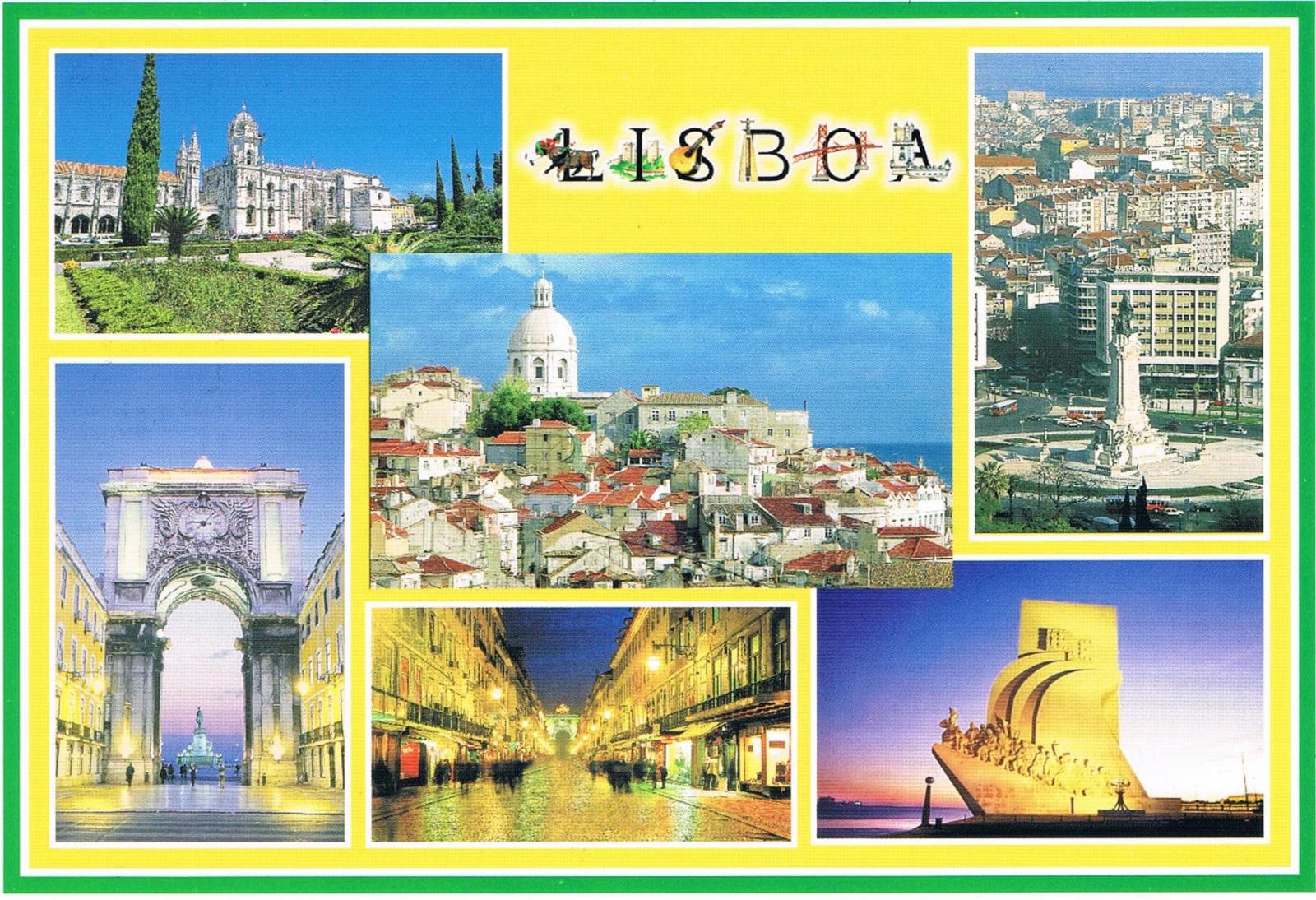 Lisbon Cathedral, Rooftops and Monument Collage Premium Postcard