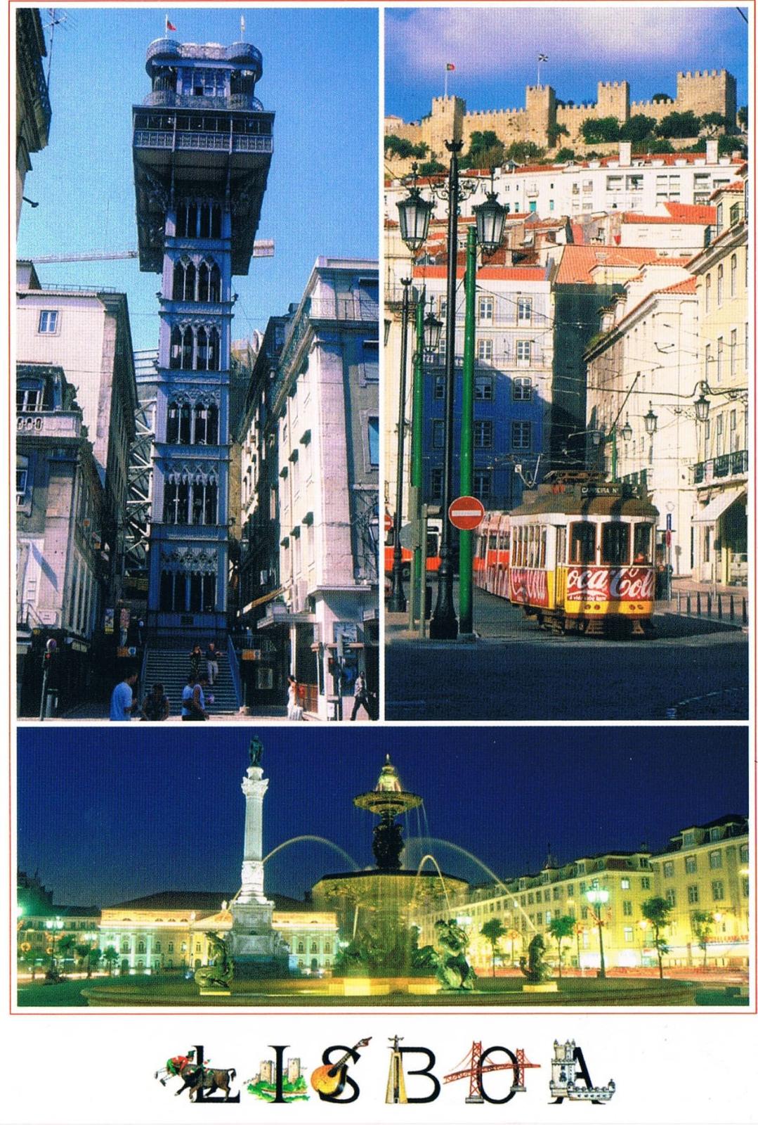 Lisbon Santa Justa Lift, Tram and City Squares Premium Postcard