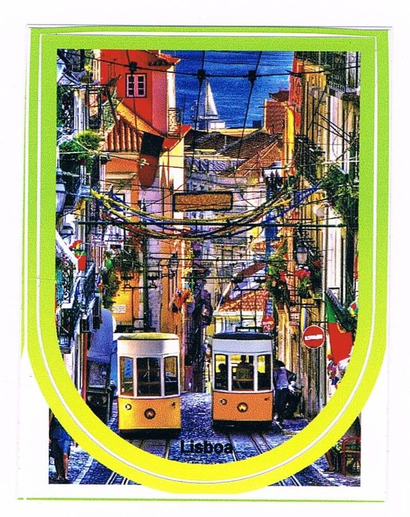 Lisbon Two Yellow Trams Shield-Shaped Sticker