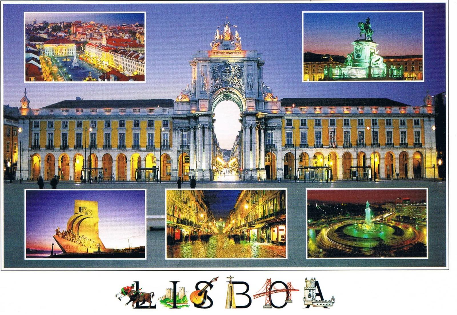 Lisbon Commerce Square and Illuminated Monuments Premium Postcard
