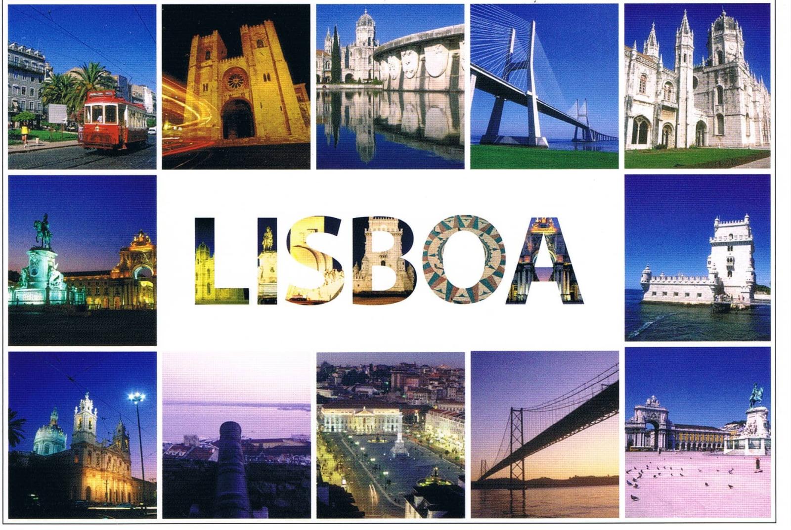 Lisbon Landmarks and Night Views Photo Mosaic Premium Postcard