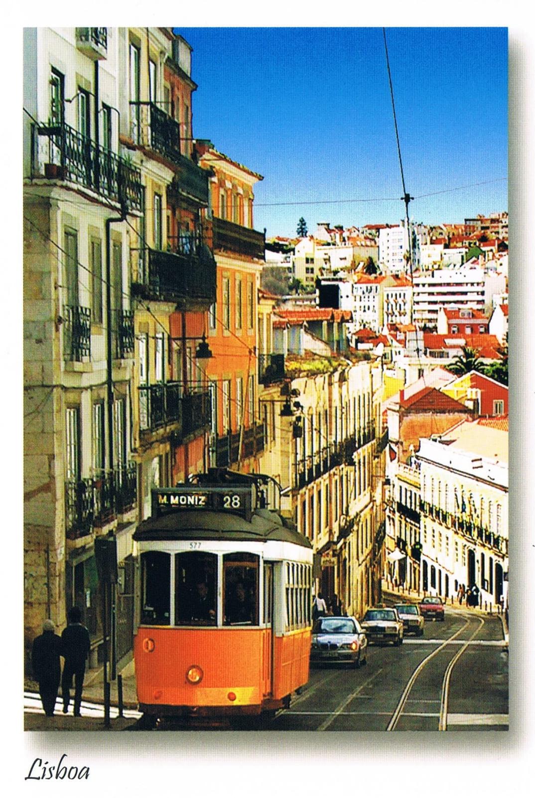 Lisbon Vintage Tram on Downhill Street Premium Postcard
