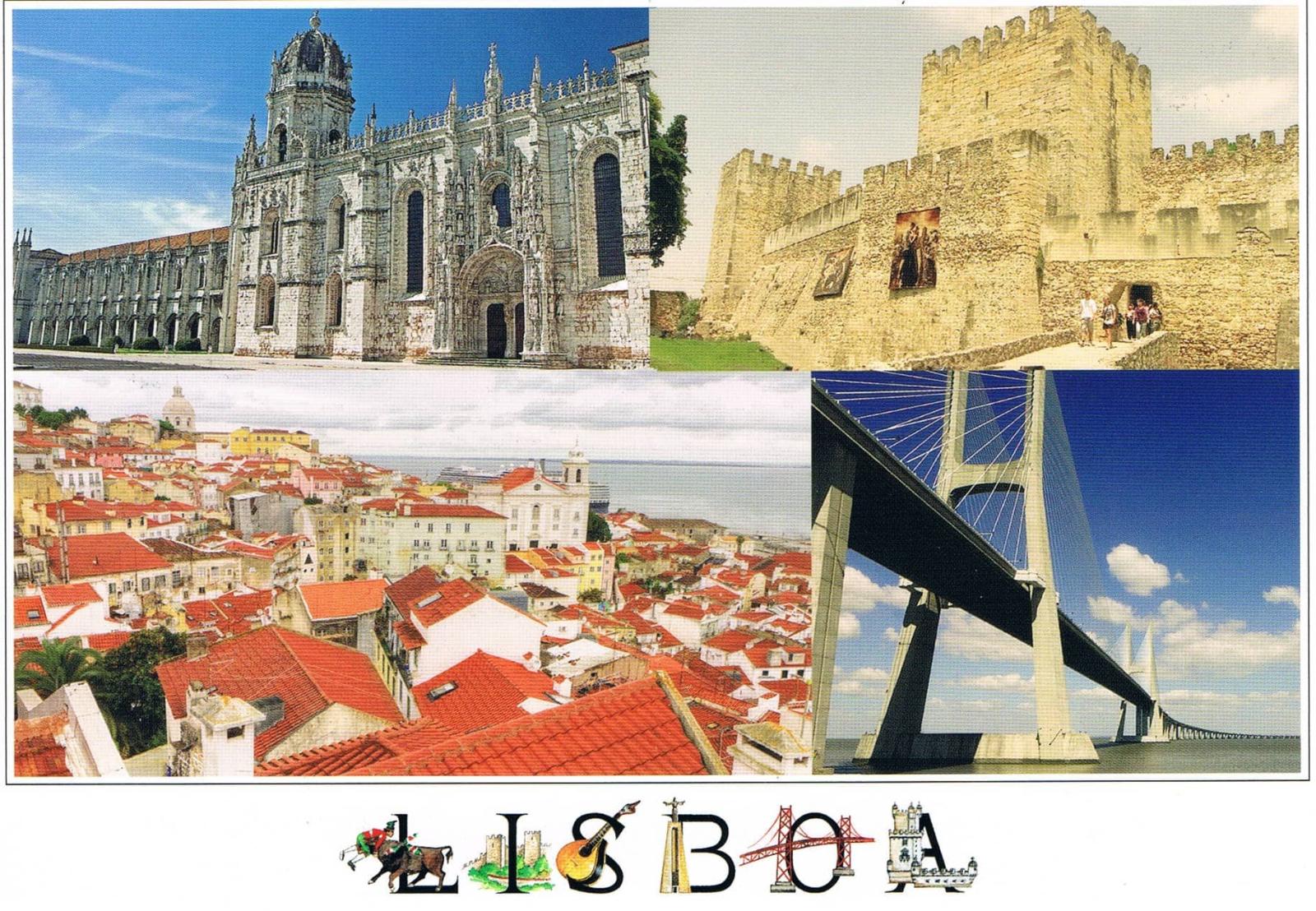 Lisbon Jerónimos Monastery, Castle and Bridge Collage Premium Postcard