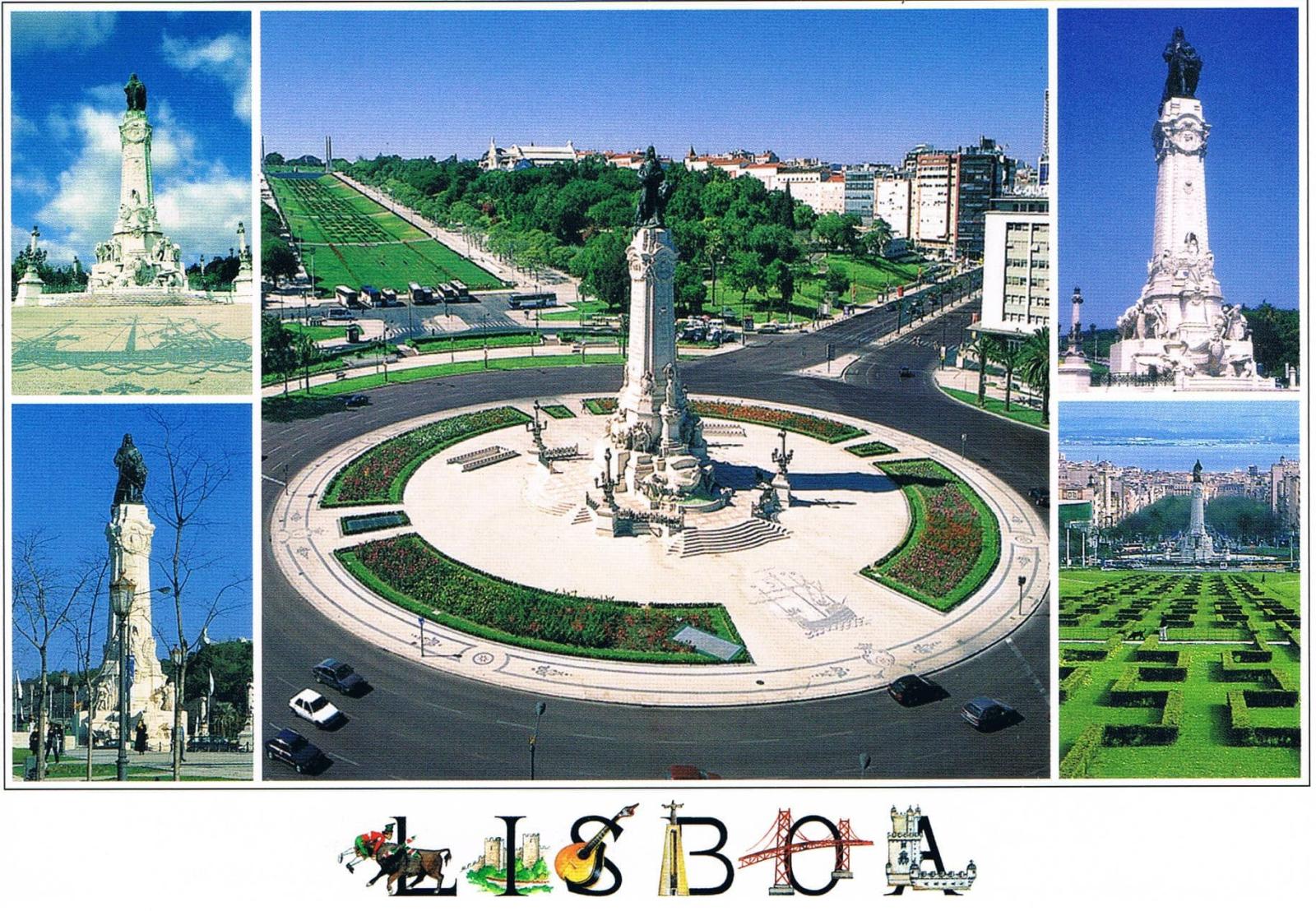 Marquês de Pombal Lisbon Roundabout Panorama Collage Premium Postcard
