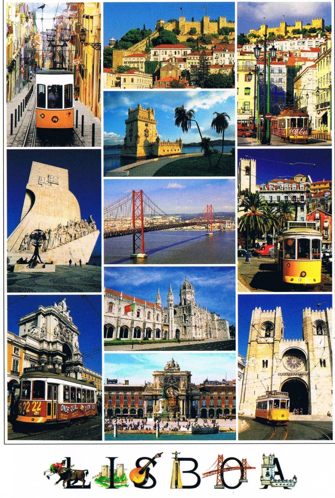 Lisbon Twelve-View Landmarks and Tram Photo Collage Premium Postcard