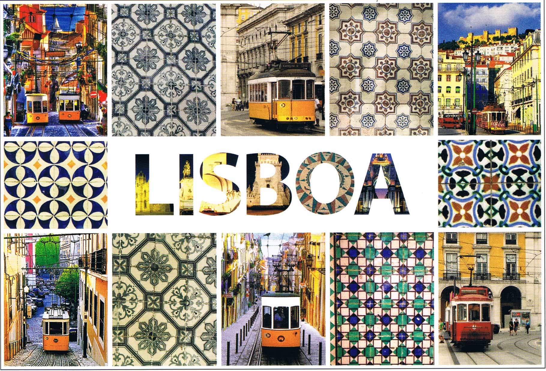 Lisbon Trams and Portuguese Azulejo Mosaic Premium Postcard