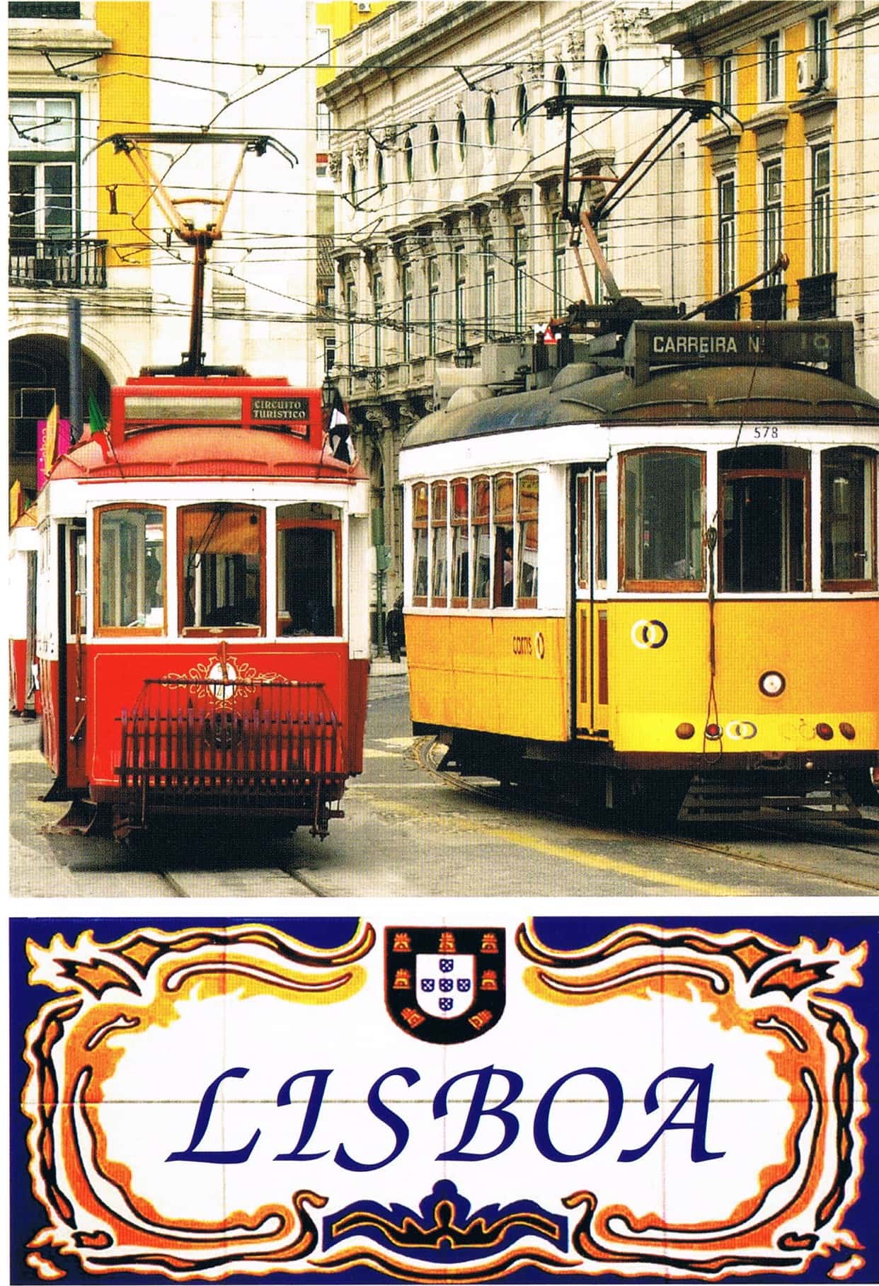 Lisbon Red and Yellow Historic Trams Premium Postcard