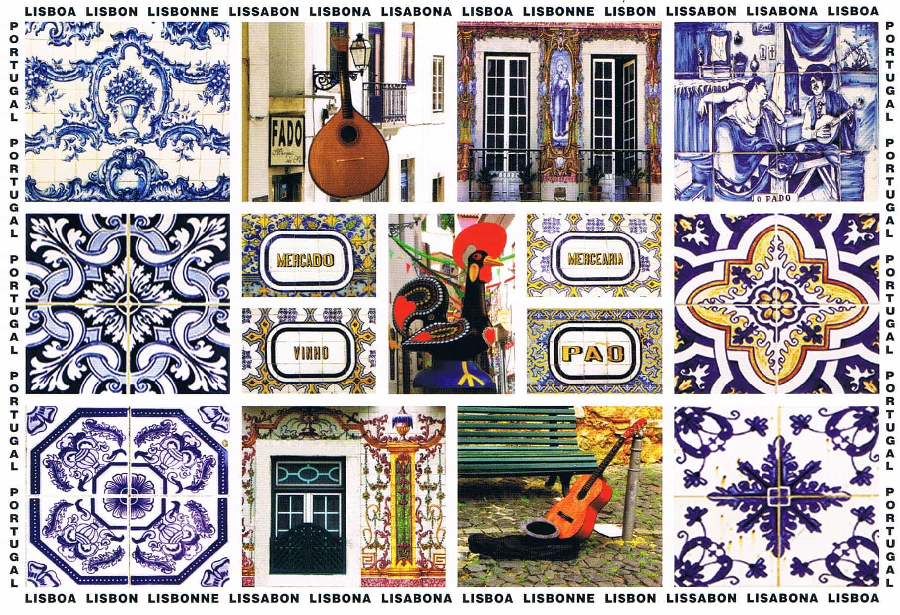 Portugal Fado Music Shop Signs and Azulejos Premium Postcard
