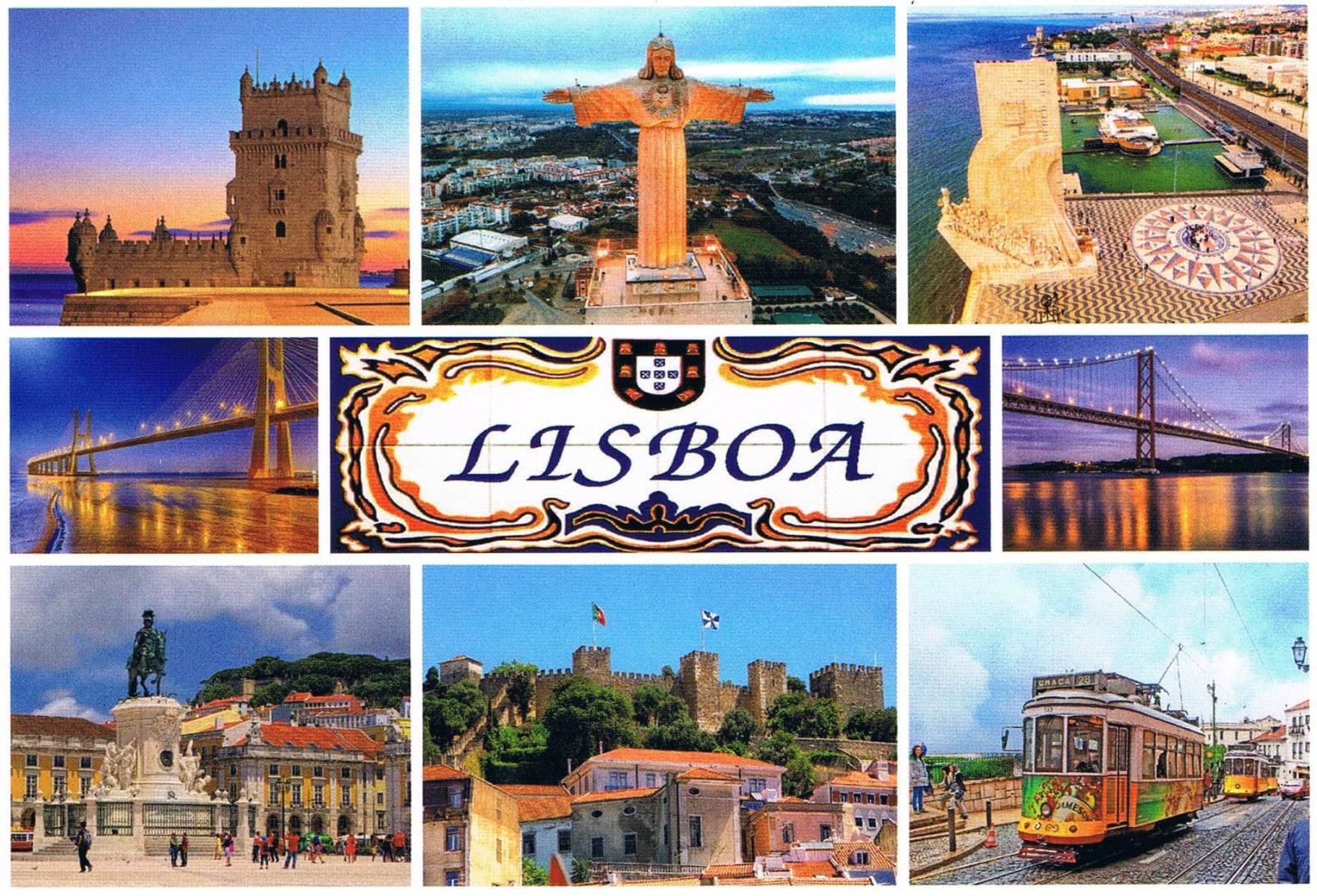 Lisbon Belém Tower, Cristo Rei and Bridges Photo Collage Premium Postcard