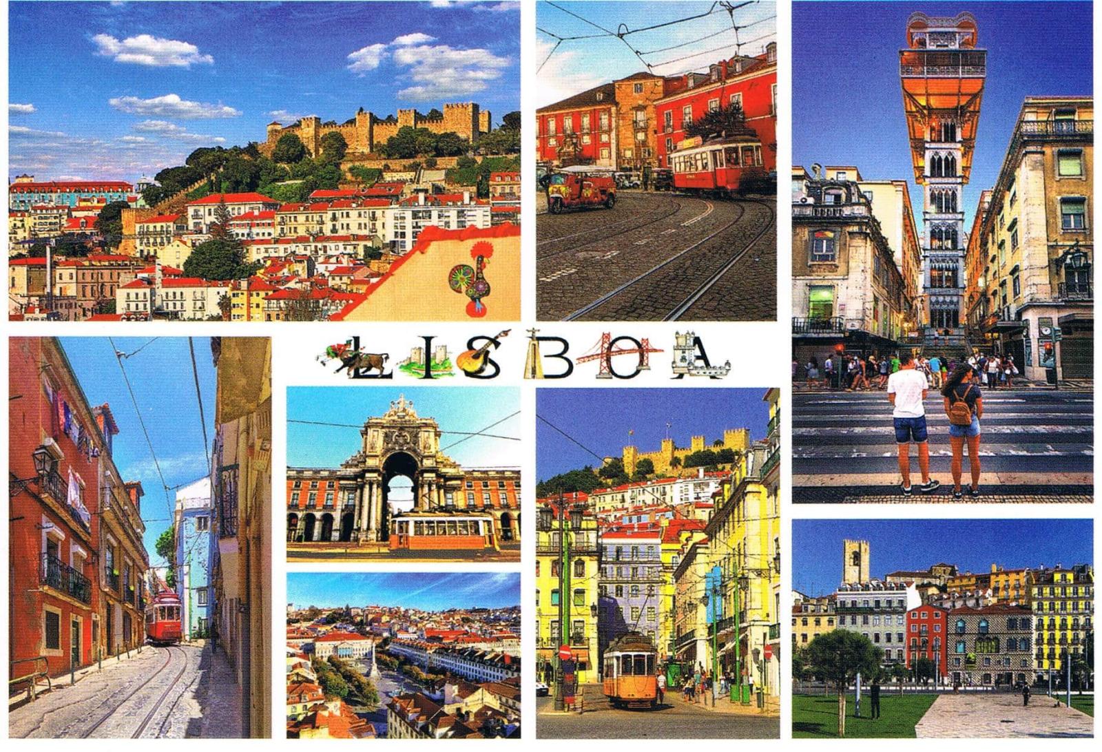 Lisbon Castle, Santa Justa Lift and City Scenes Premium Postcard