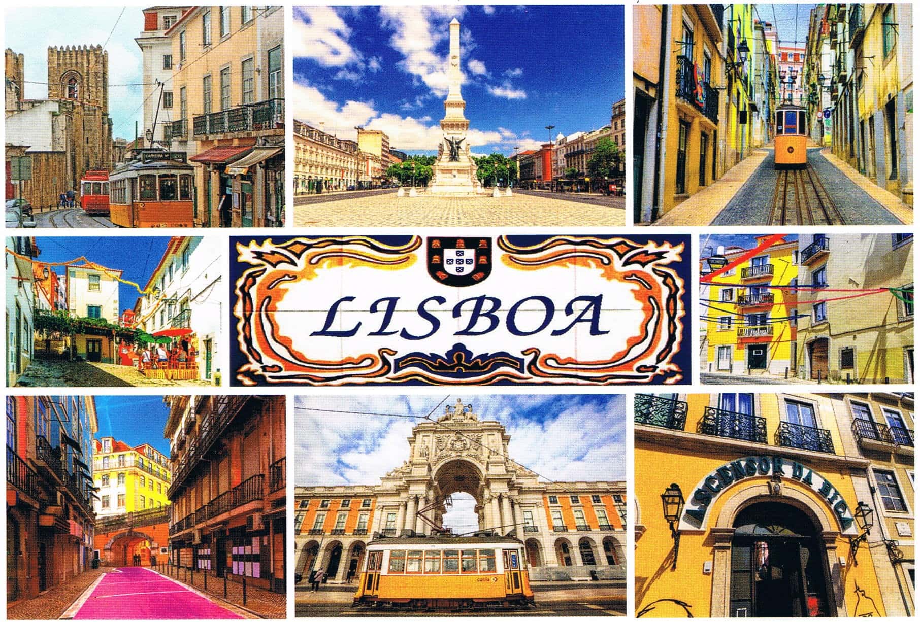 Lisbon Yellow Trams and Historic Streets Photo Collage Premium Postcard