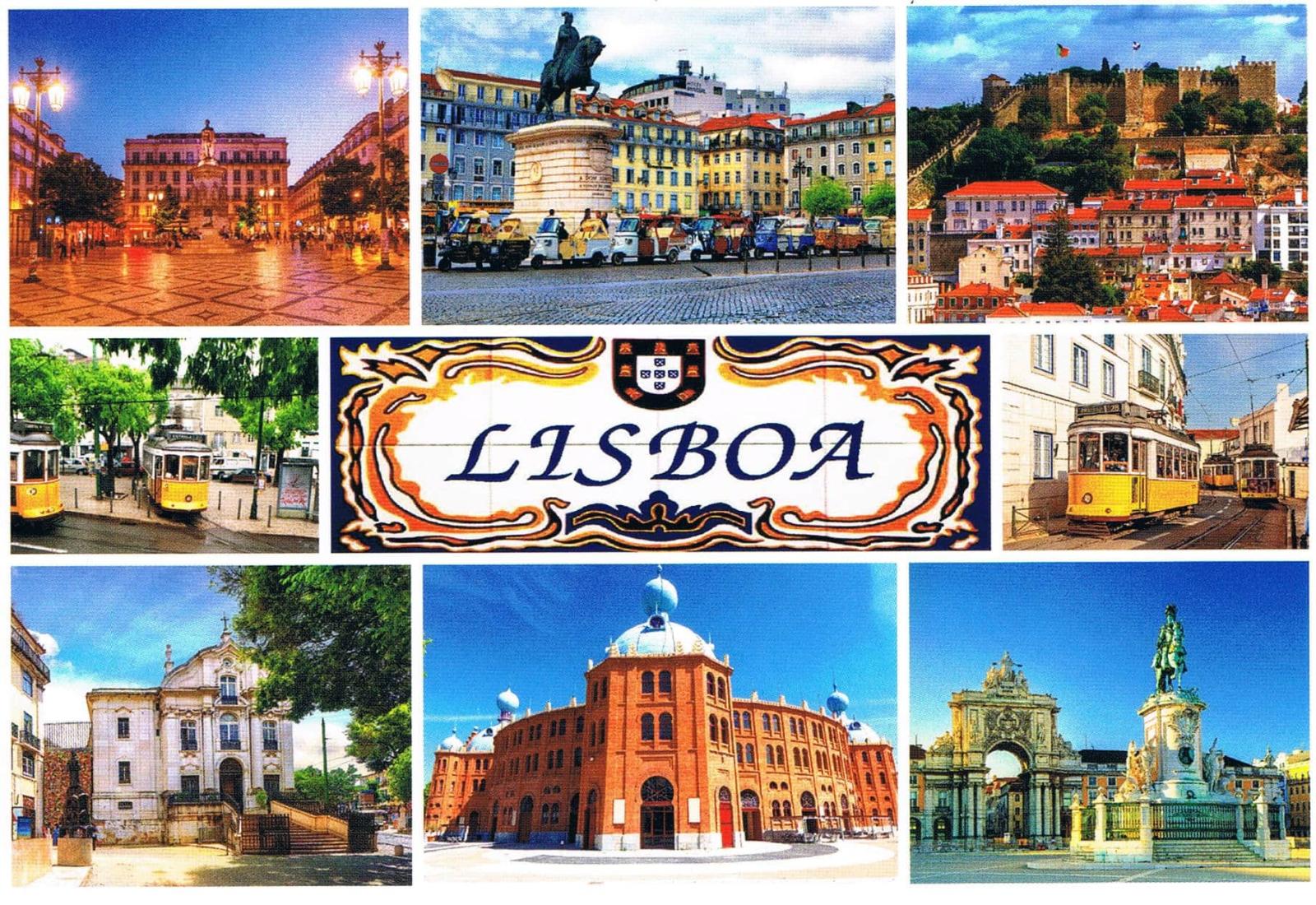 Lisbon Monuments, Trams and Squares Nine-View Premium Postcard