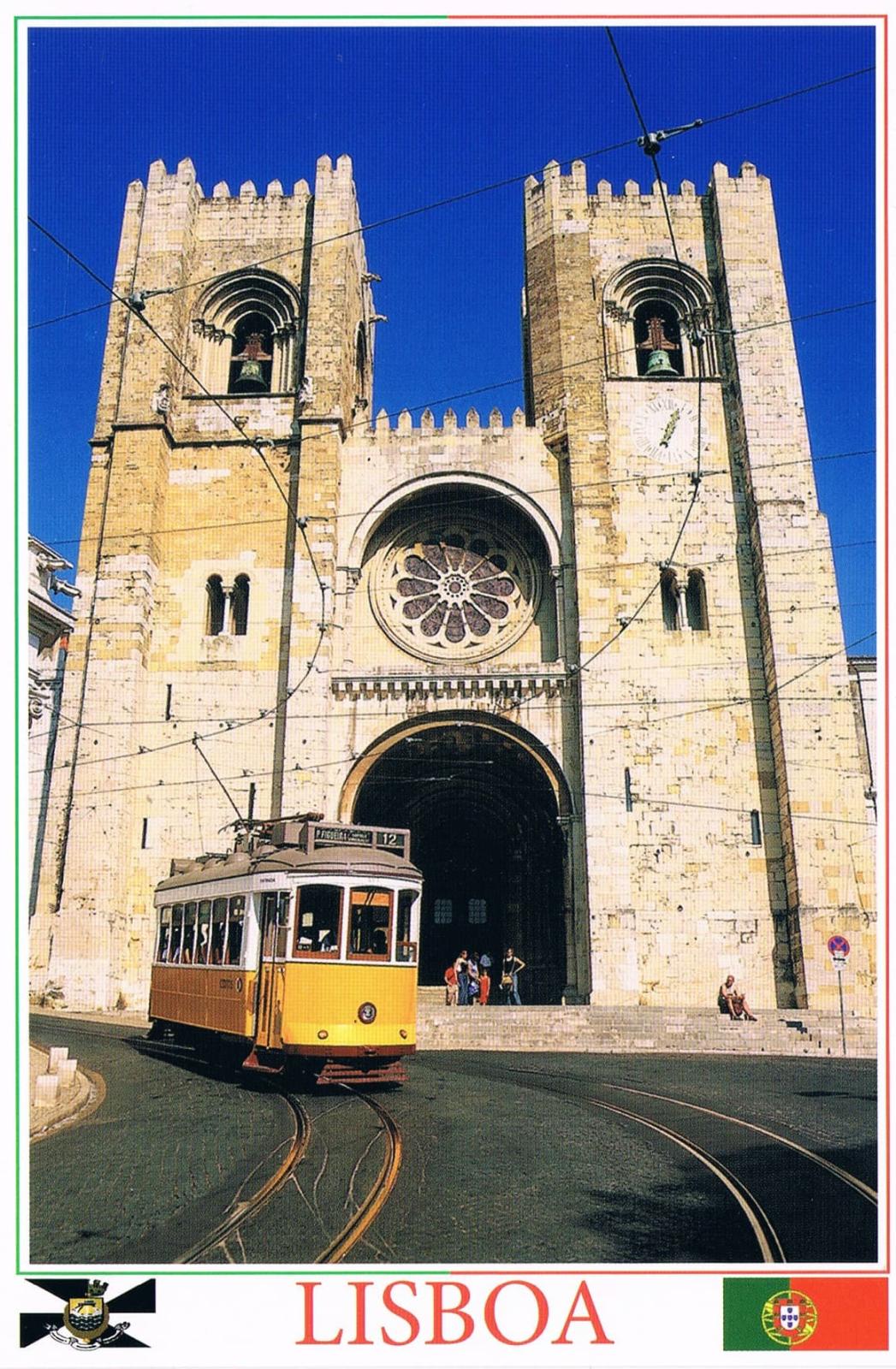 Lisbon Cathedral and Yellow Tram Premium Postcard