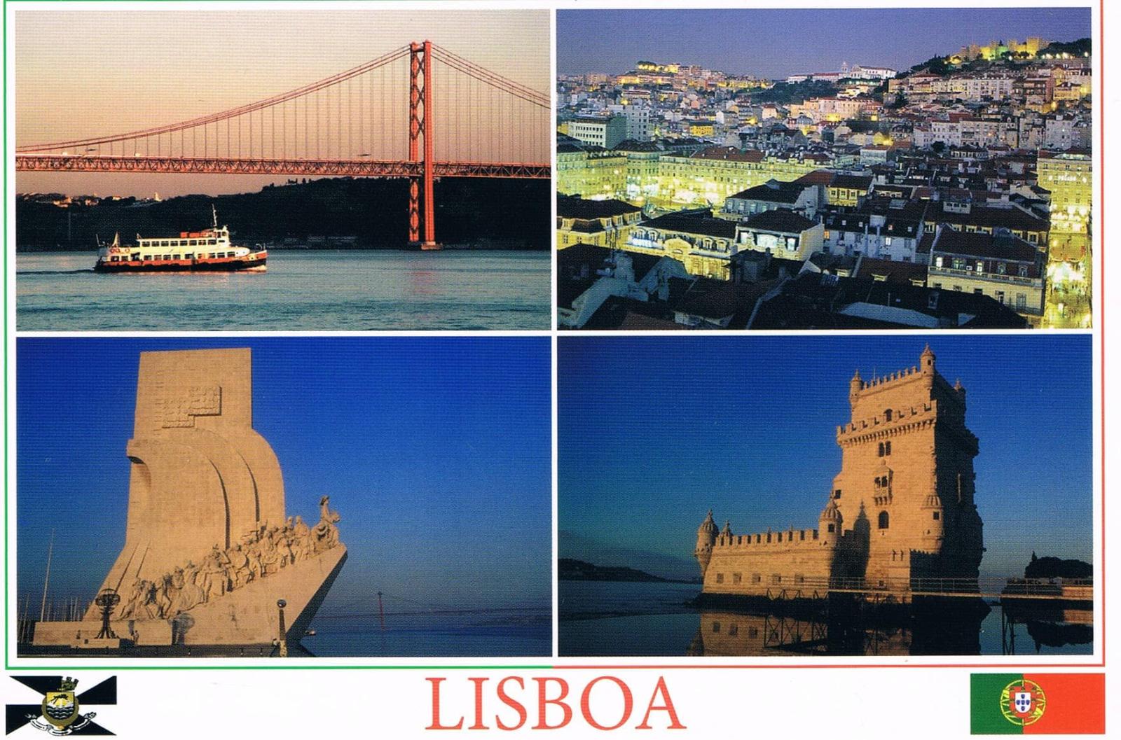 Lisbon Bridges and Belém Landmarks Four-View Premium Postcard