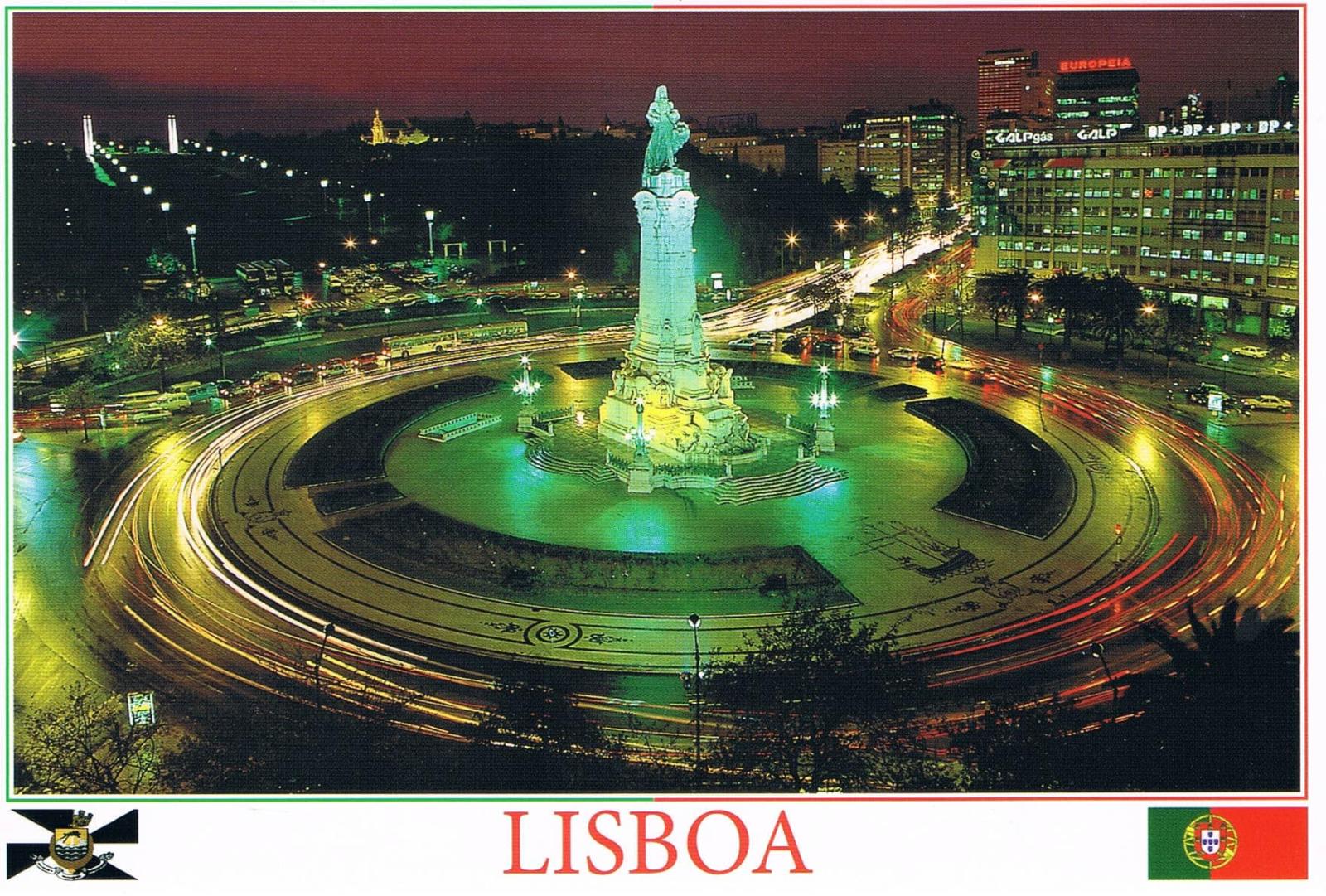 Marquês de Pombal Square Lisbon at Night Premium Postcard