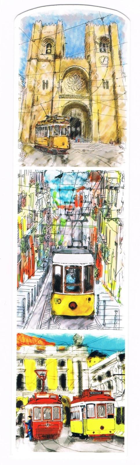 Lisbon Cathedral and Trams Illustrated Premium Paper Bookmark