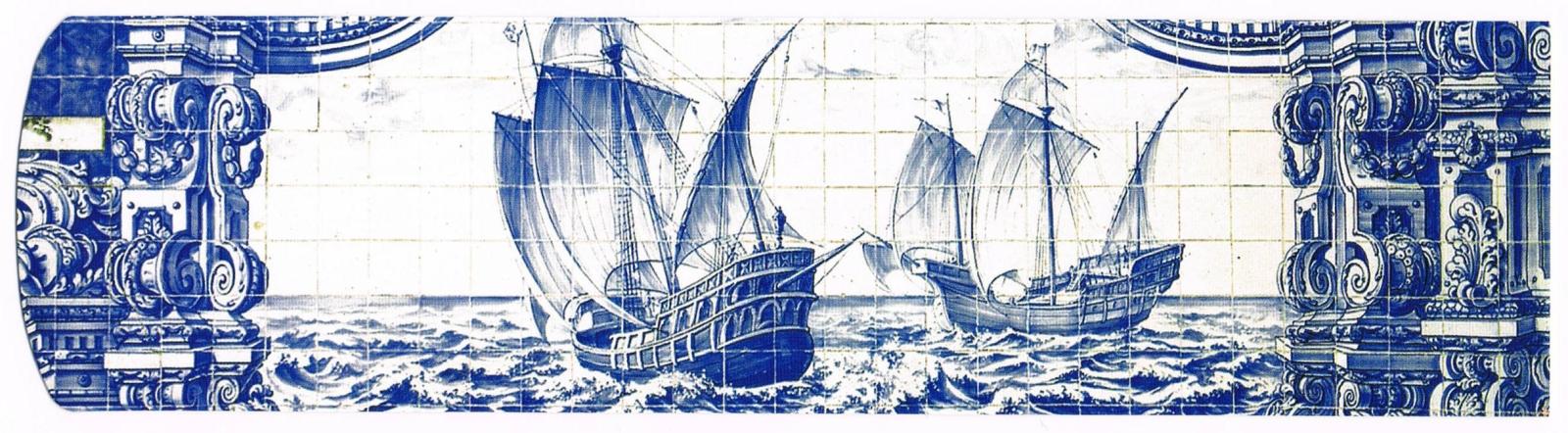 Portuguese Sailing Ships Blue Azulejo Horizontal Premium Bookmark