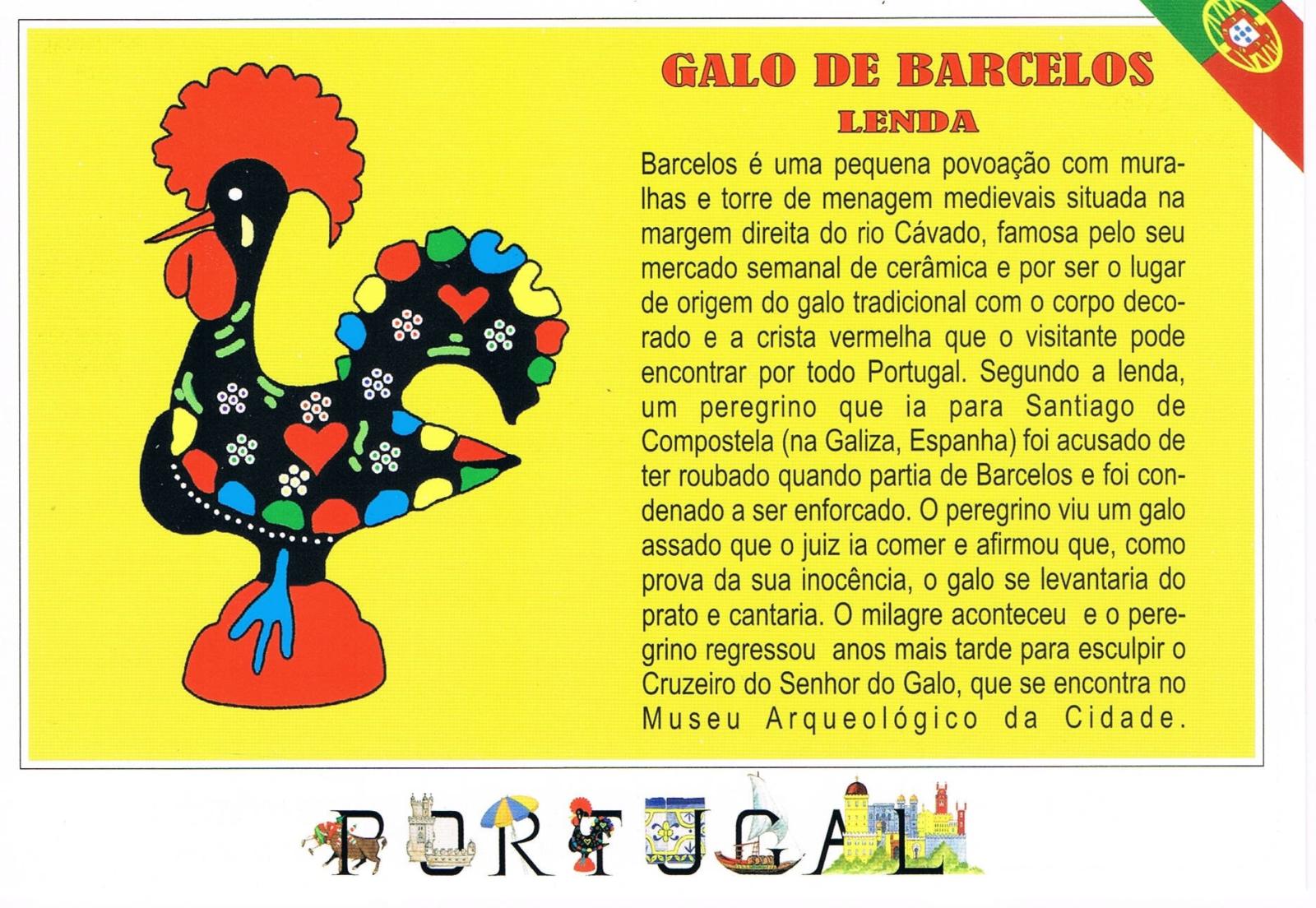 Barcelos Rooster Legend in Portuguese Premium Postcard