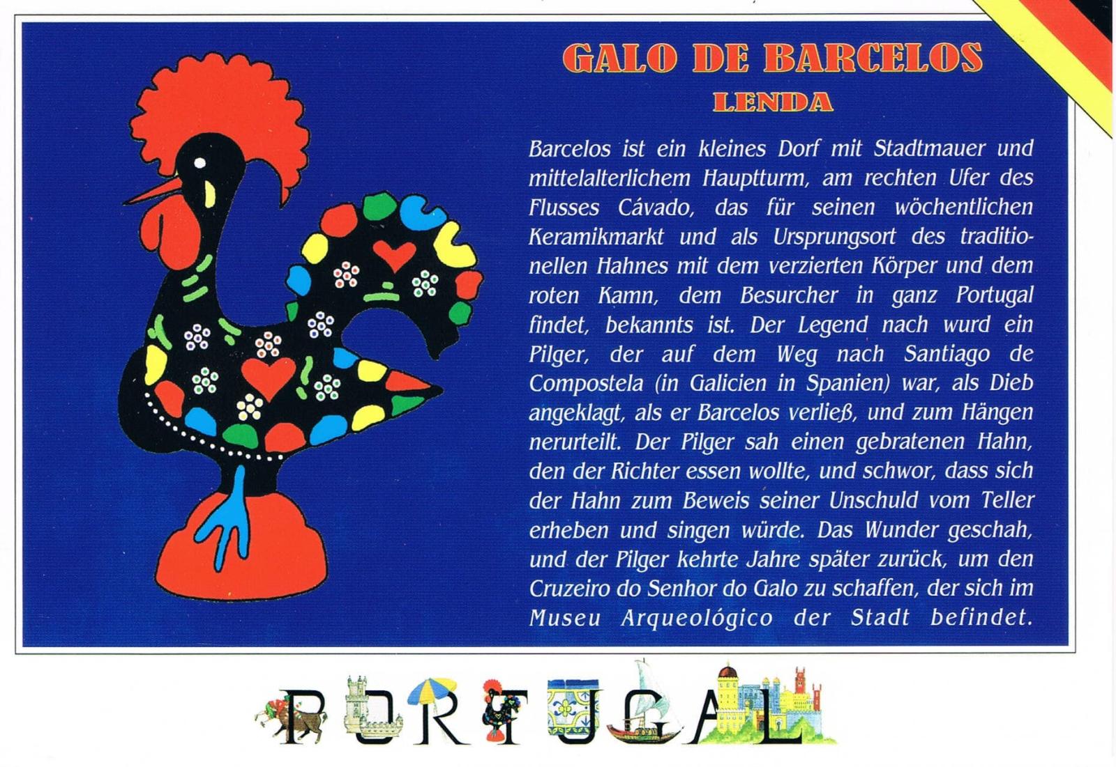 Barcelos Rooster Legend in German Premium Postcard