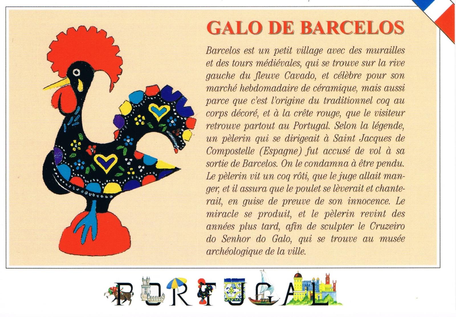 Barcelos Rooster Legend in French Premium Postcard