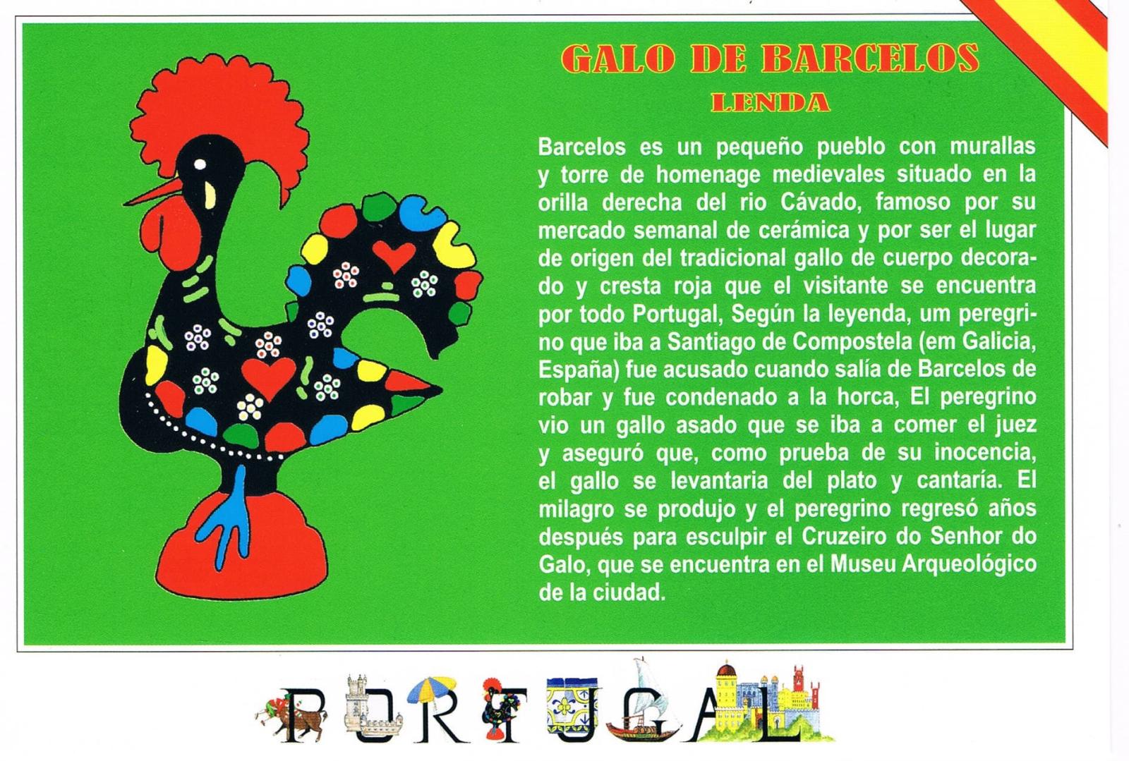Barcelos Rooster Legend in Spanish Premium Postcard