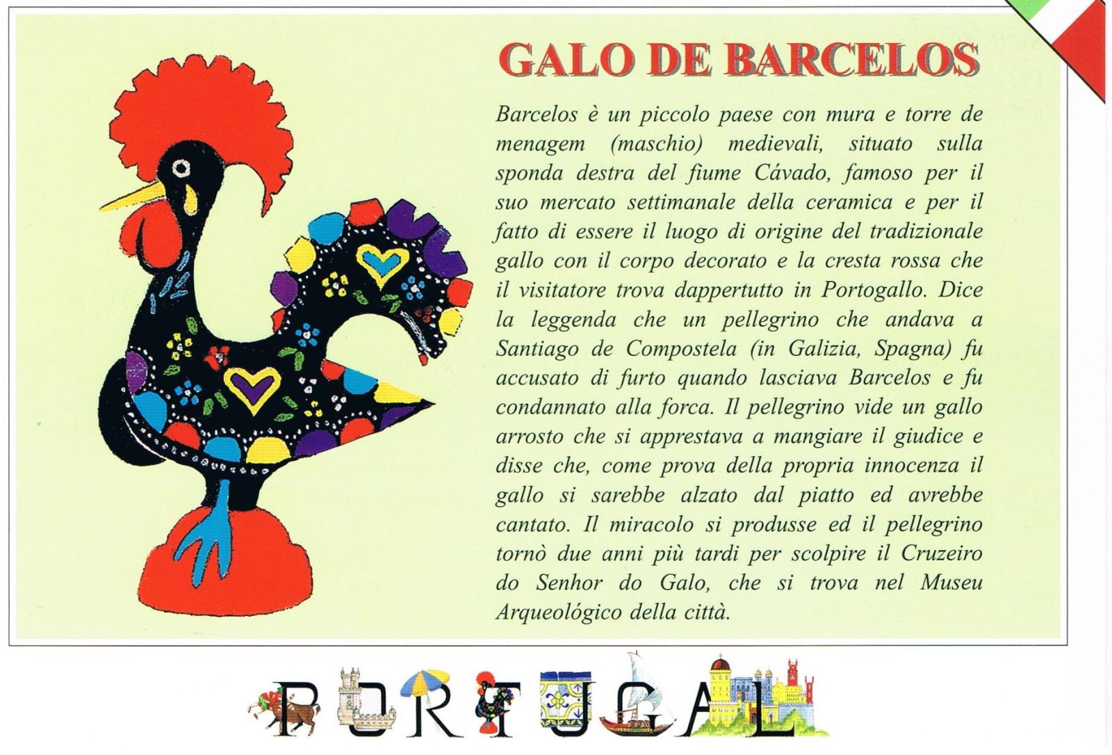 Barcelos Rooster Legend in Italian Premium Postcard