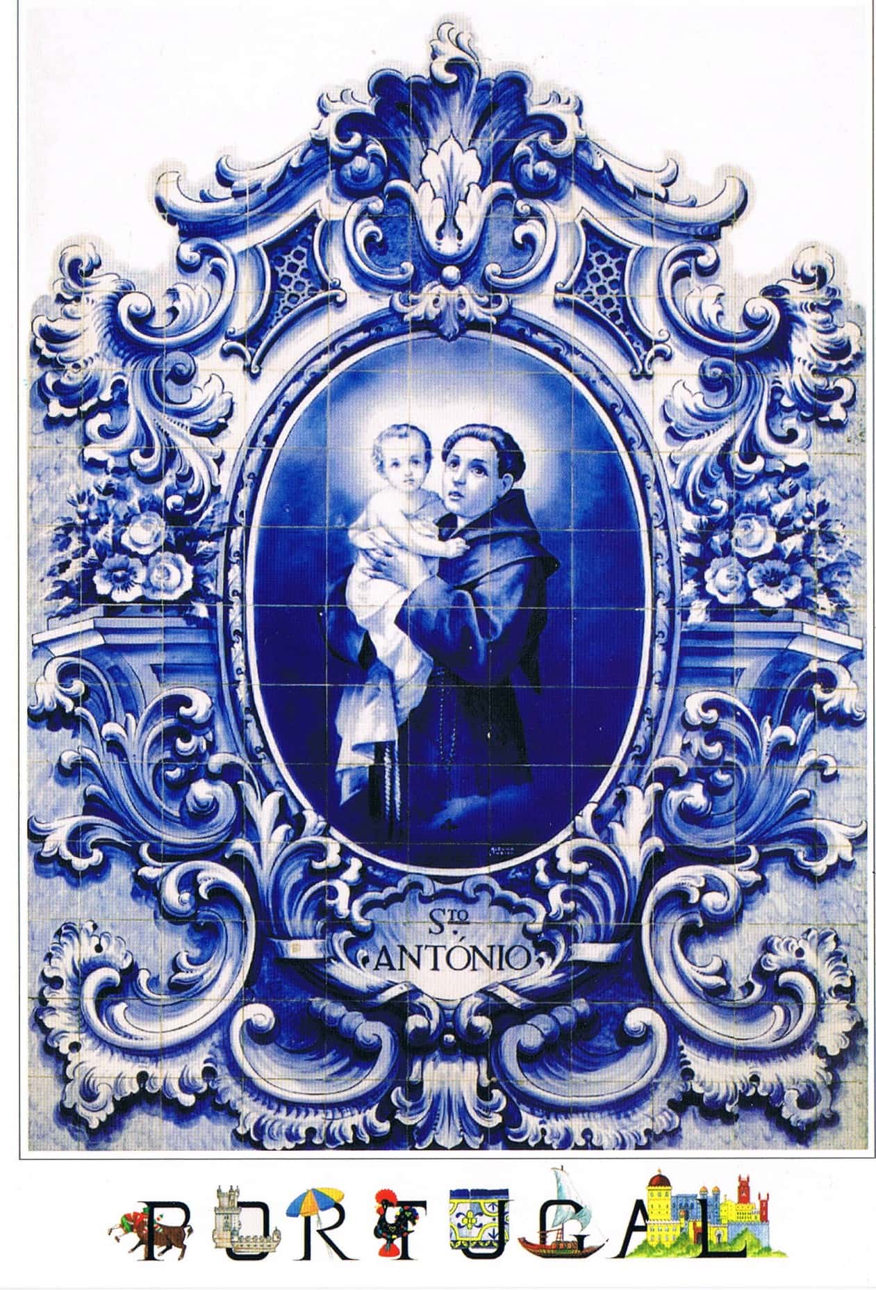 Saint Anthony with Child Blue Azulejo Premium Postcard