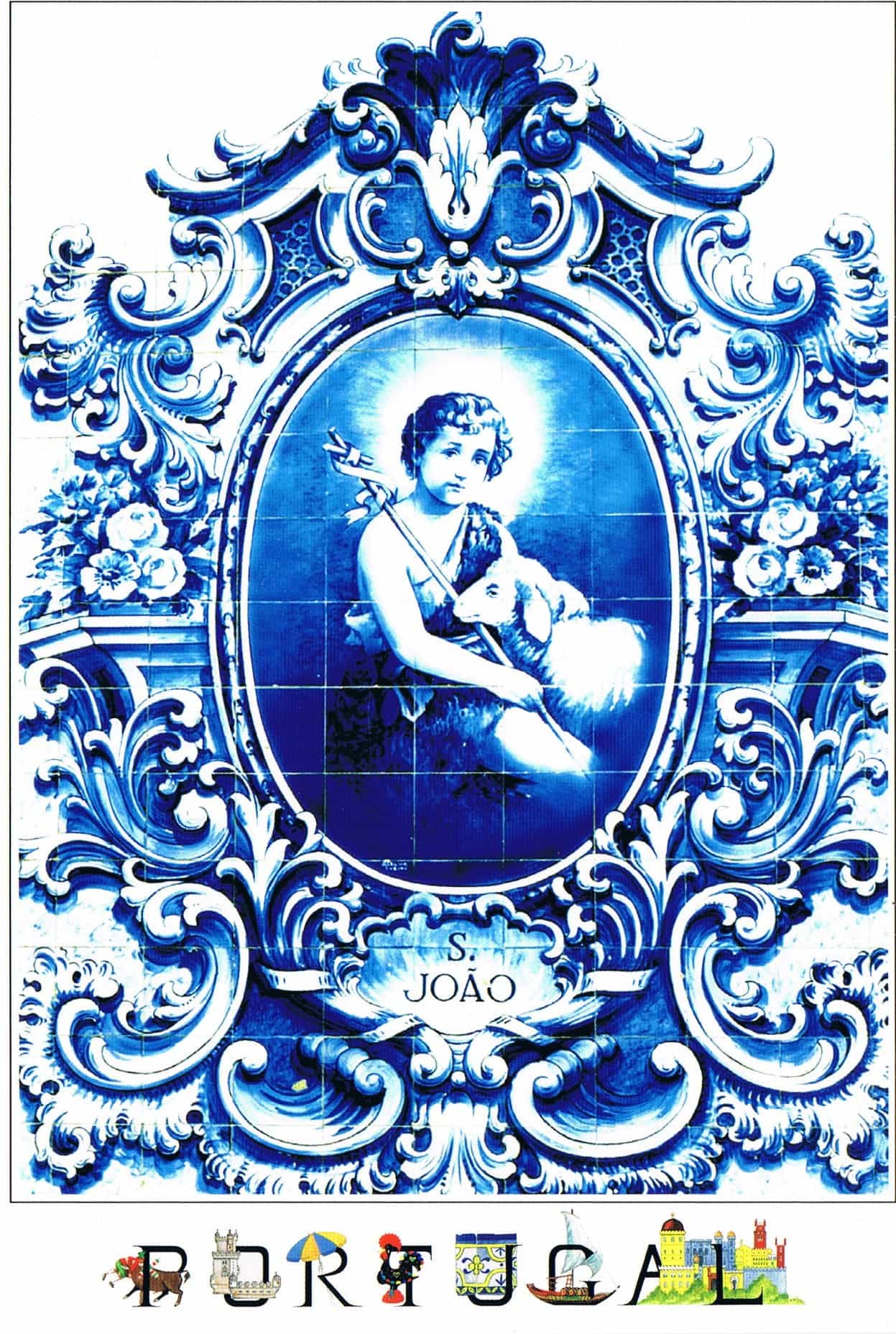 Saint John Blue Portuguese Azulejo Panel Premium Postcard