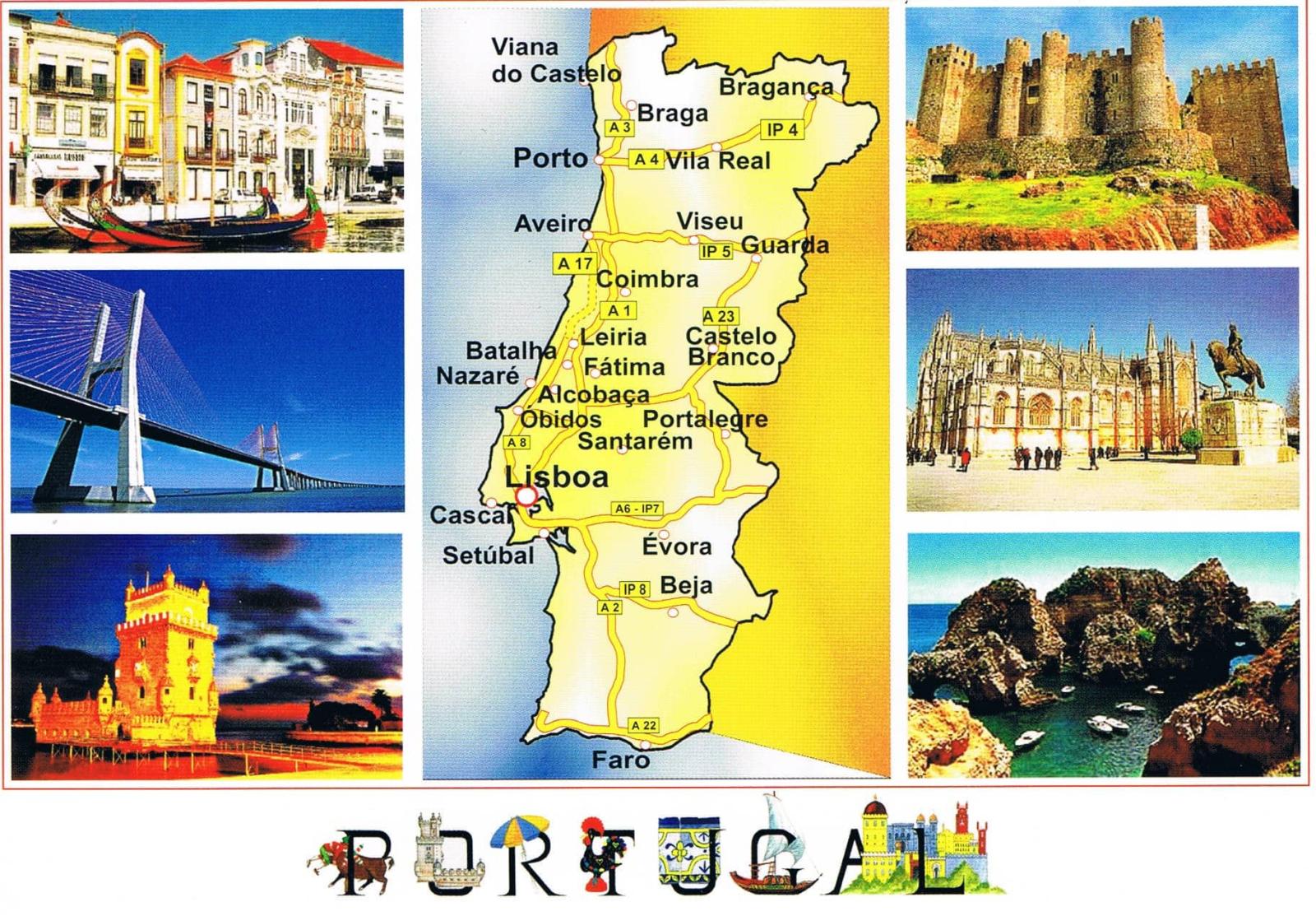Portugal Map and Famous Landmarks Collage Premium Postcard