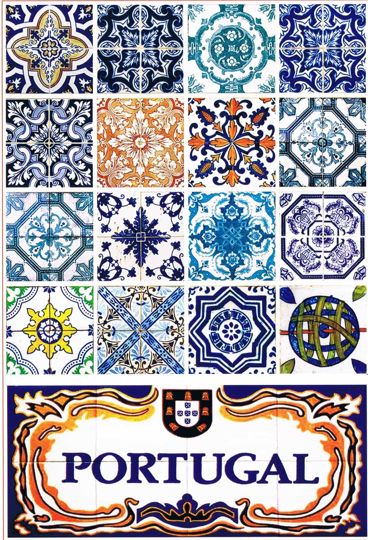 Portugal Blue and Multicolour Azulejo Mosaic Premium Postcard