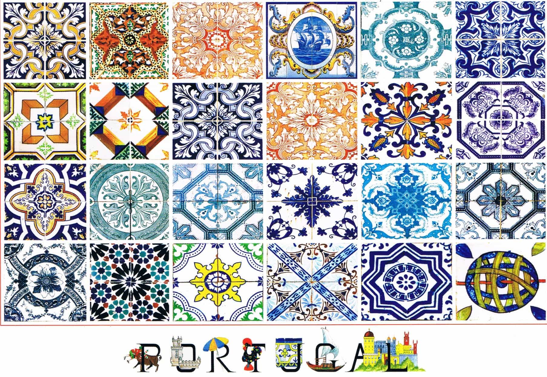 Portugal Traditional Azulejo Tiles Multicolour Grid Premium Postcard