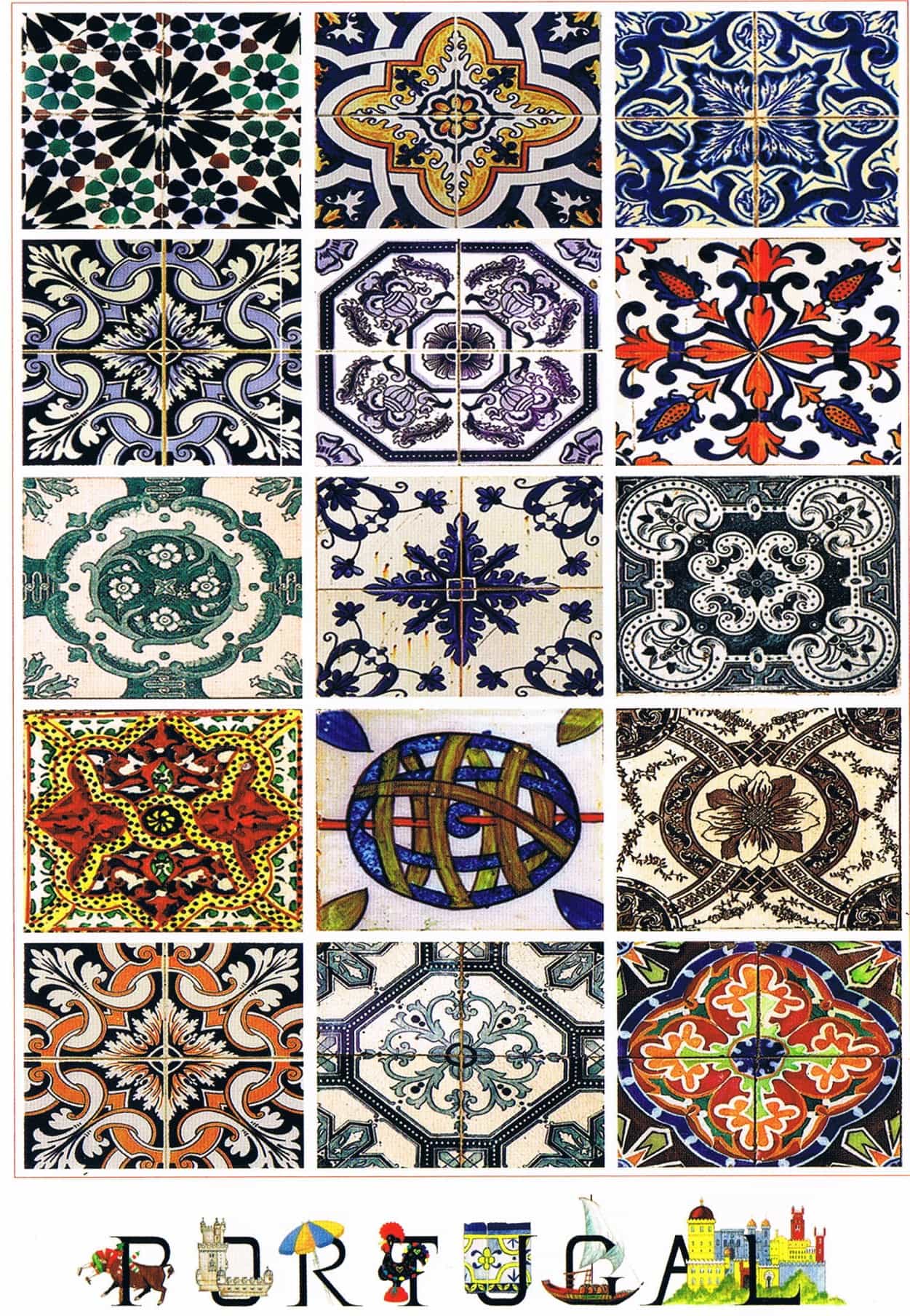 Portuguese Azulejo Patchwork Geometric Designs Premium Postcard