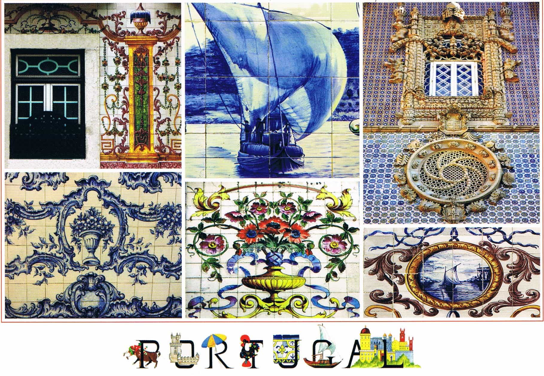 Portugal Architectural Azulejos and Traditional Boats Premium Postcard