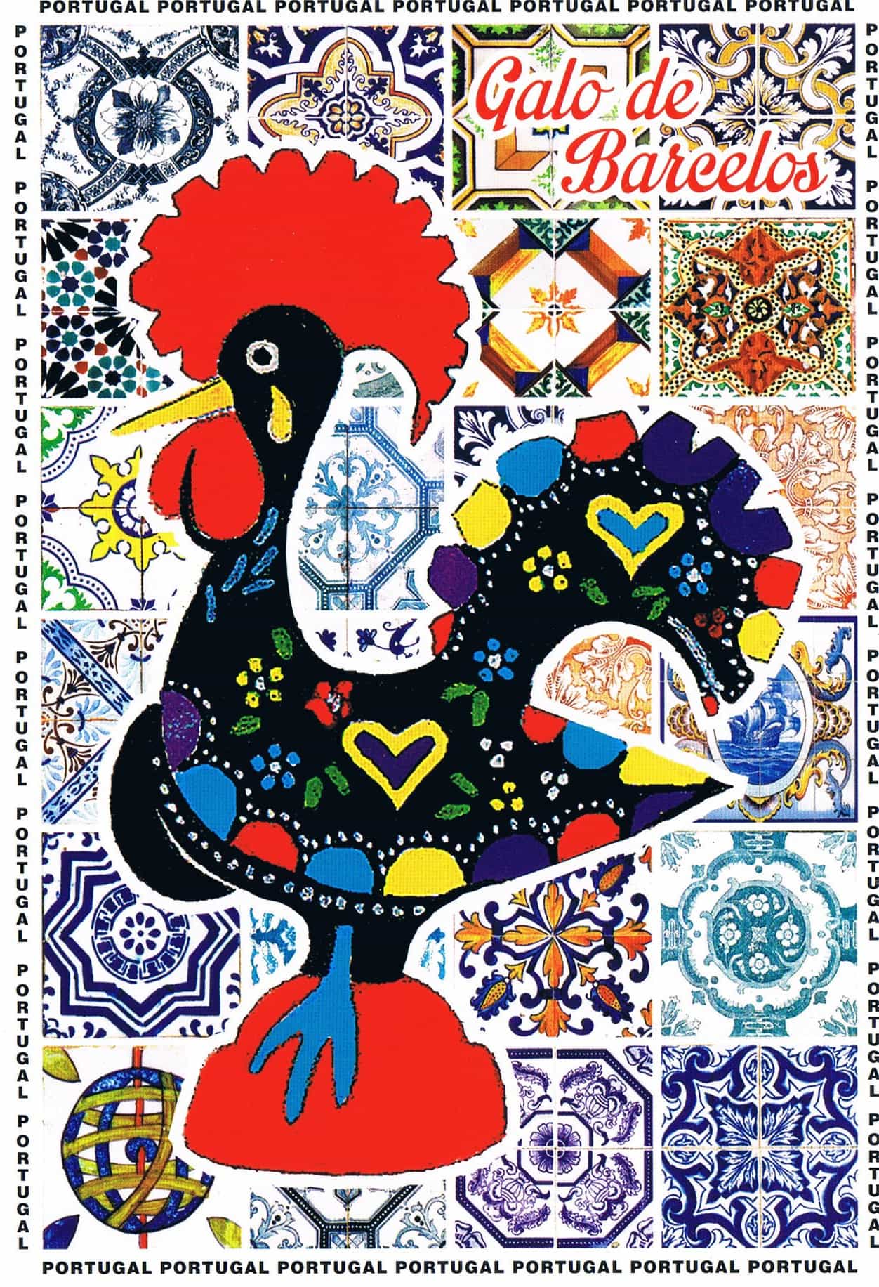 Barcelos Rooster and Portuguese Azulejos Premium Postcard