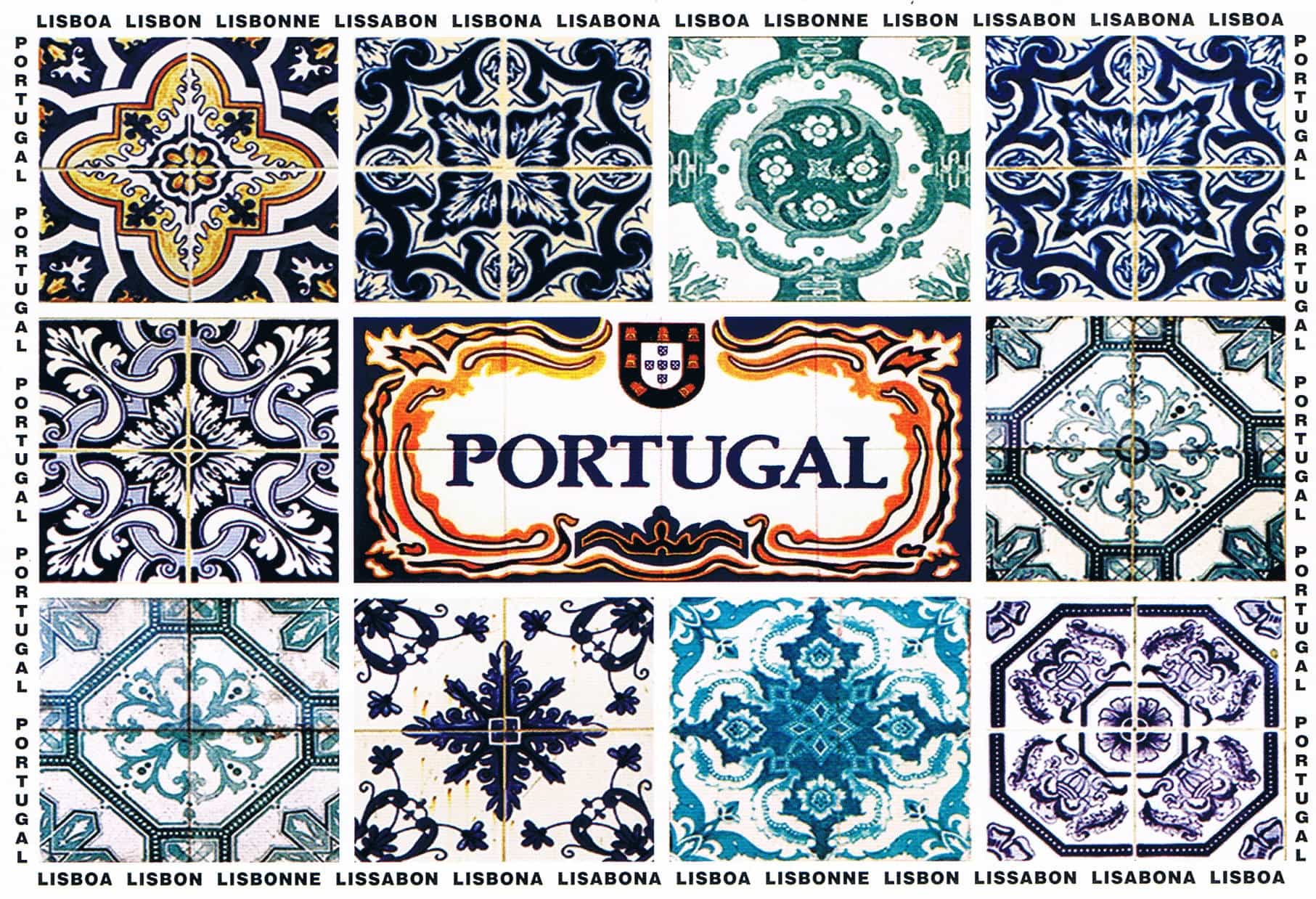 Portuguese Azulejo Patterns and Portugal Panel Premium Postcard