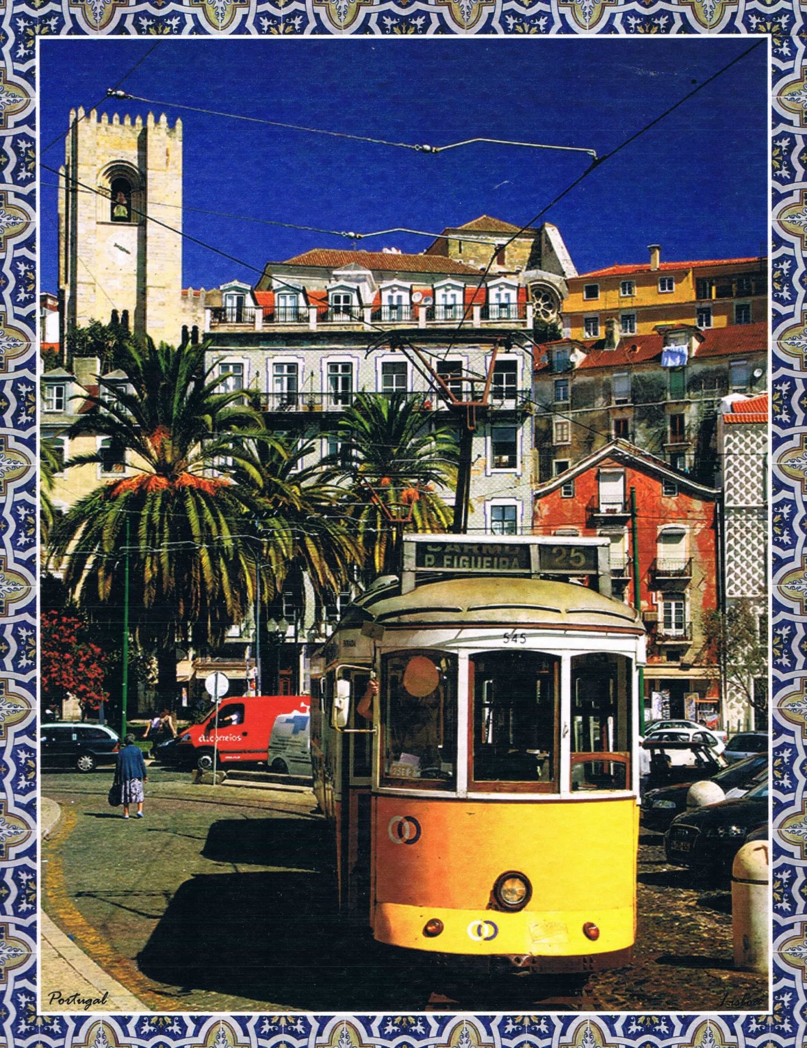 Lisbon Tram 25 at Cathedral Square Tile-Border Art Print