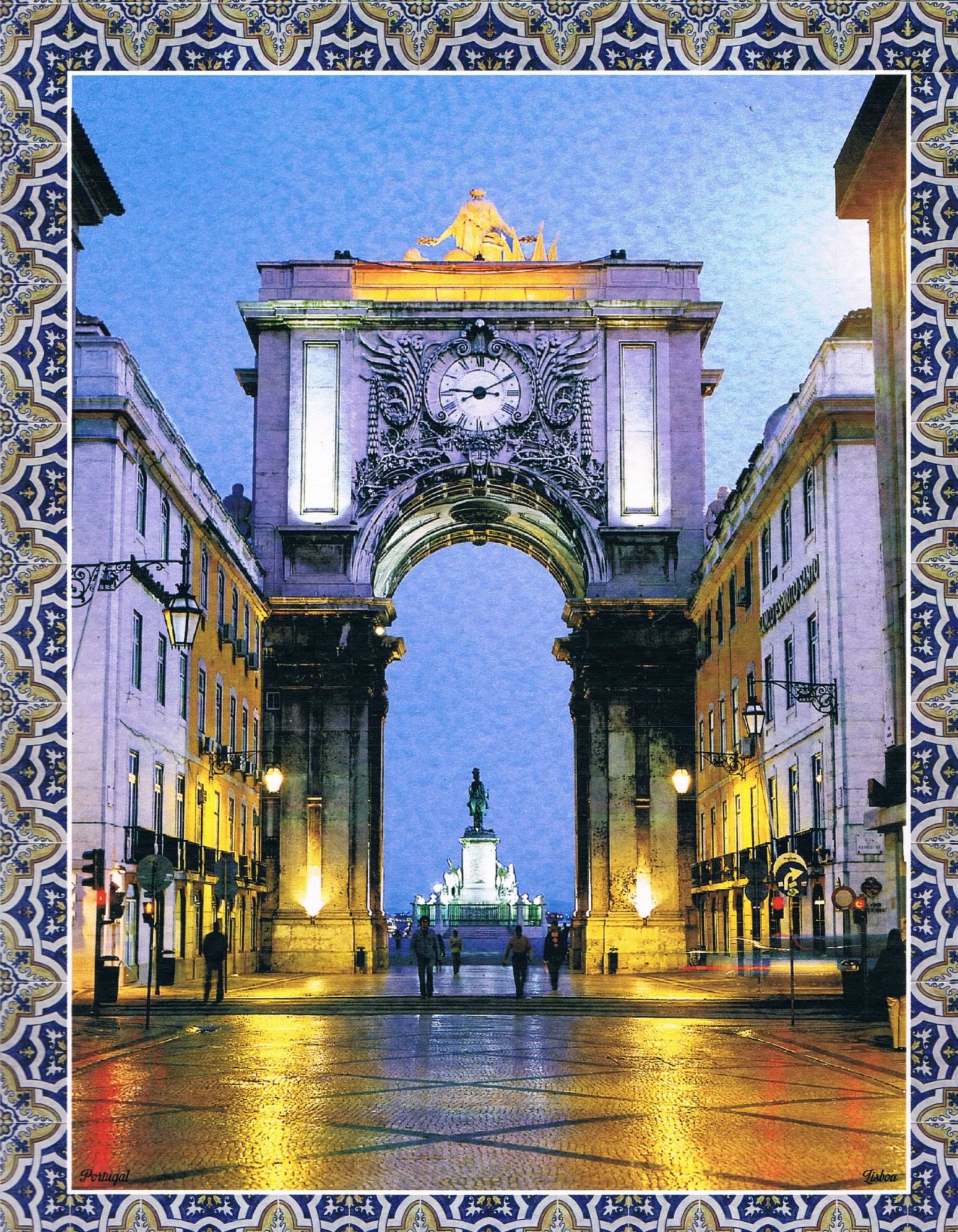 Rua Augusta Arch Lisbon at Dusk Tile-Border Art Print