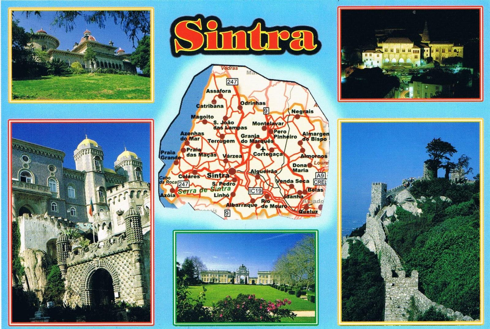 Sintra Palaces, Moorish Castle and Tourist Map Premium Postcard